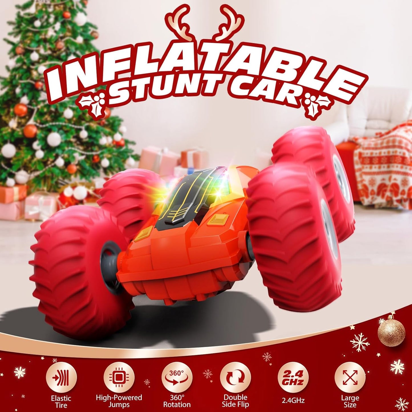 Tecnock Large Remote Control Car for Kids, 1:14 Bigger Size RC Stunt Car with Inflatable Tires, 2.4GHz RC Cars with 40-Min Playtime, Double Sided 360° Rotates and Flips, Toys Gift for Boys and Girls