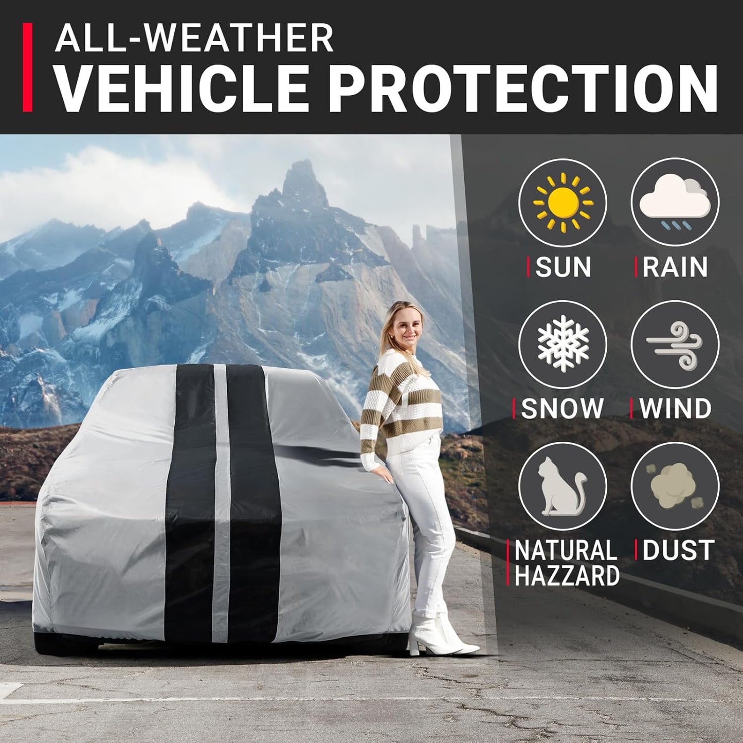 iCarCover Custom Car Cover for Pontiac Parisienne 4-Door (1971-1976) Waterproof All-Weather Rain Snow UV Sun Protector Full Exterior Indoor Outdoor Car Cover (Stripe - Gray/Black)