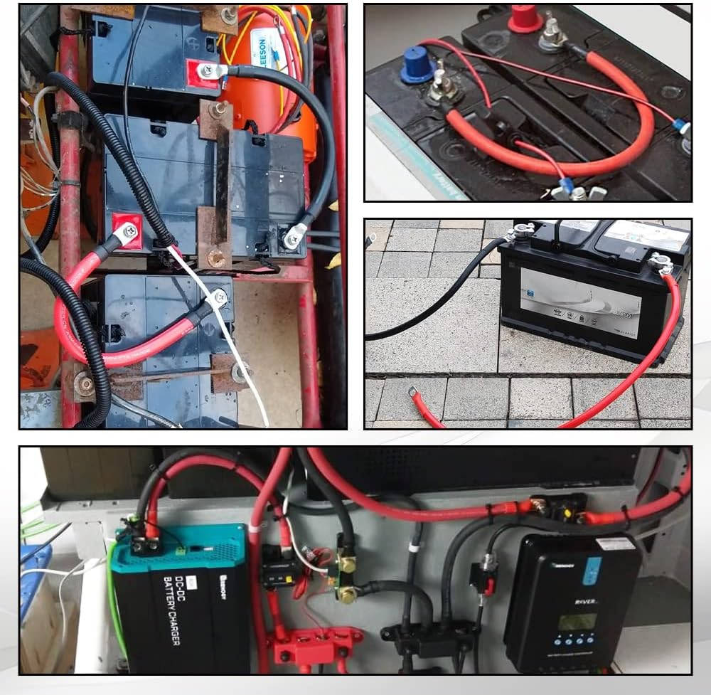 4 AWG Battery Cable 4FT 4 Gauge Pure Copper Battery Inverter Cables with 3/8 in Lugs Both Ends Power Inverter Wire Set for Automotive Solar Power Inverter Marine Boat RV Car Motorcycle (4 FT)