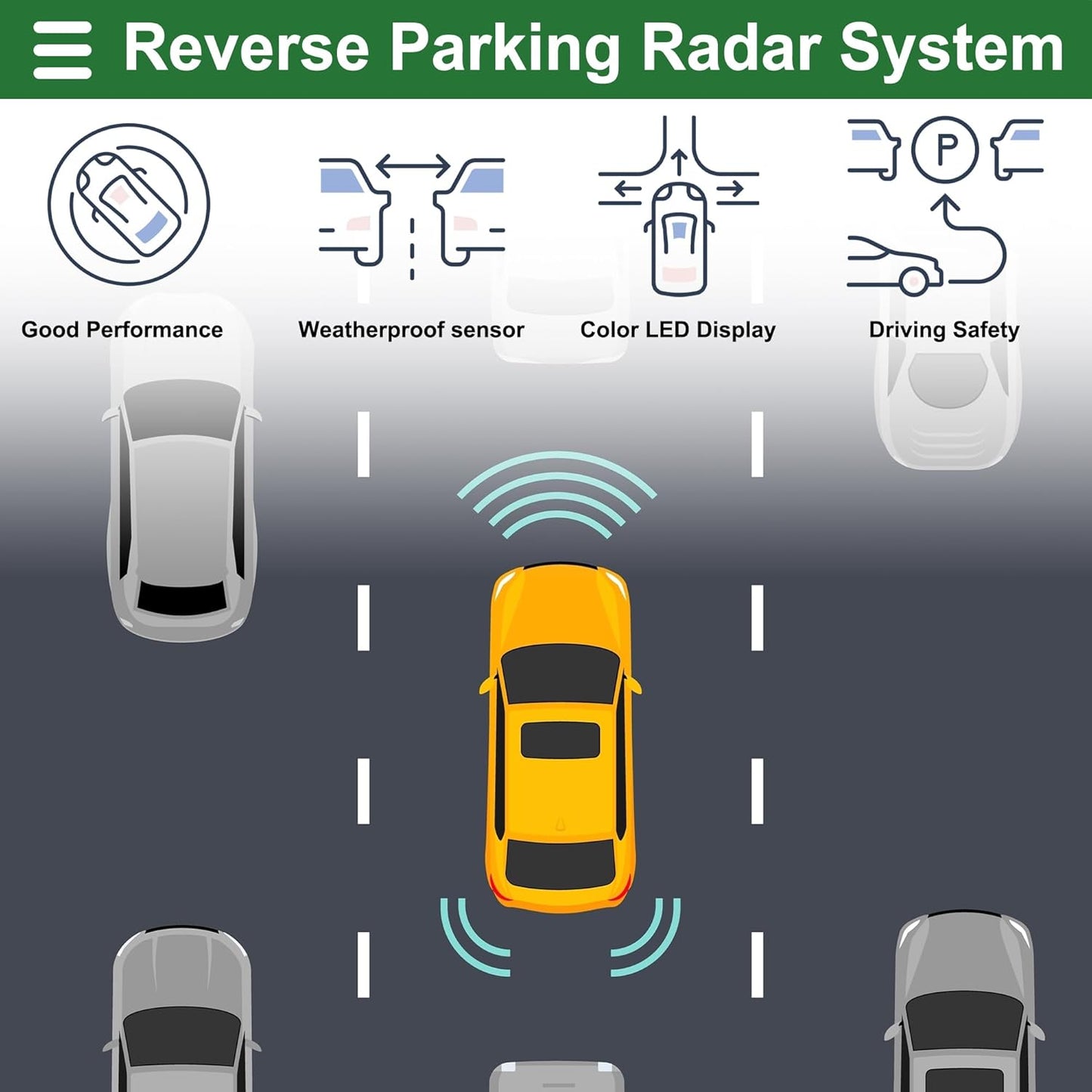Motoforti Universal Car Auto Vehicle Reverse Backup Radar System Reverse Parking Sensors Alarm Buzzer Reminder Distance Detection Black 2 Pcs Parking Sensors