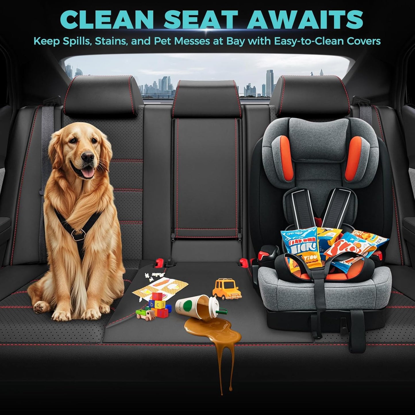 for Toyota Camry Seat Covers XSE XLE 2025 - Custom Fit Car Seat Covers Full Set, Leather Seat Covers for Cars, Waterproof Car Seat Cover, Black Red