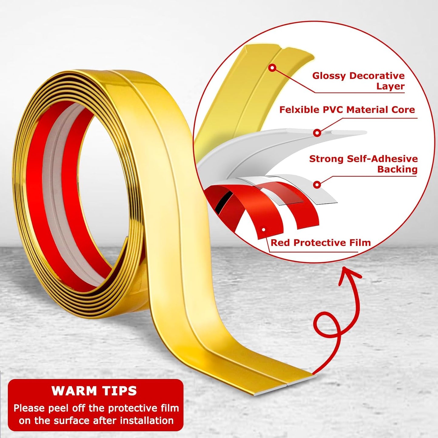 Flexible Wall Corner Protector Moulding Trim Peel and Stick Wall Corner Guards Edge Protector Self Adhesive Wall Molding Trim Strip for Wall Edge Corner Ceiling (Gold, 2.4 in x 10 Ft)