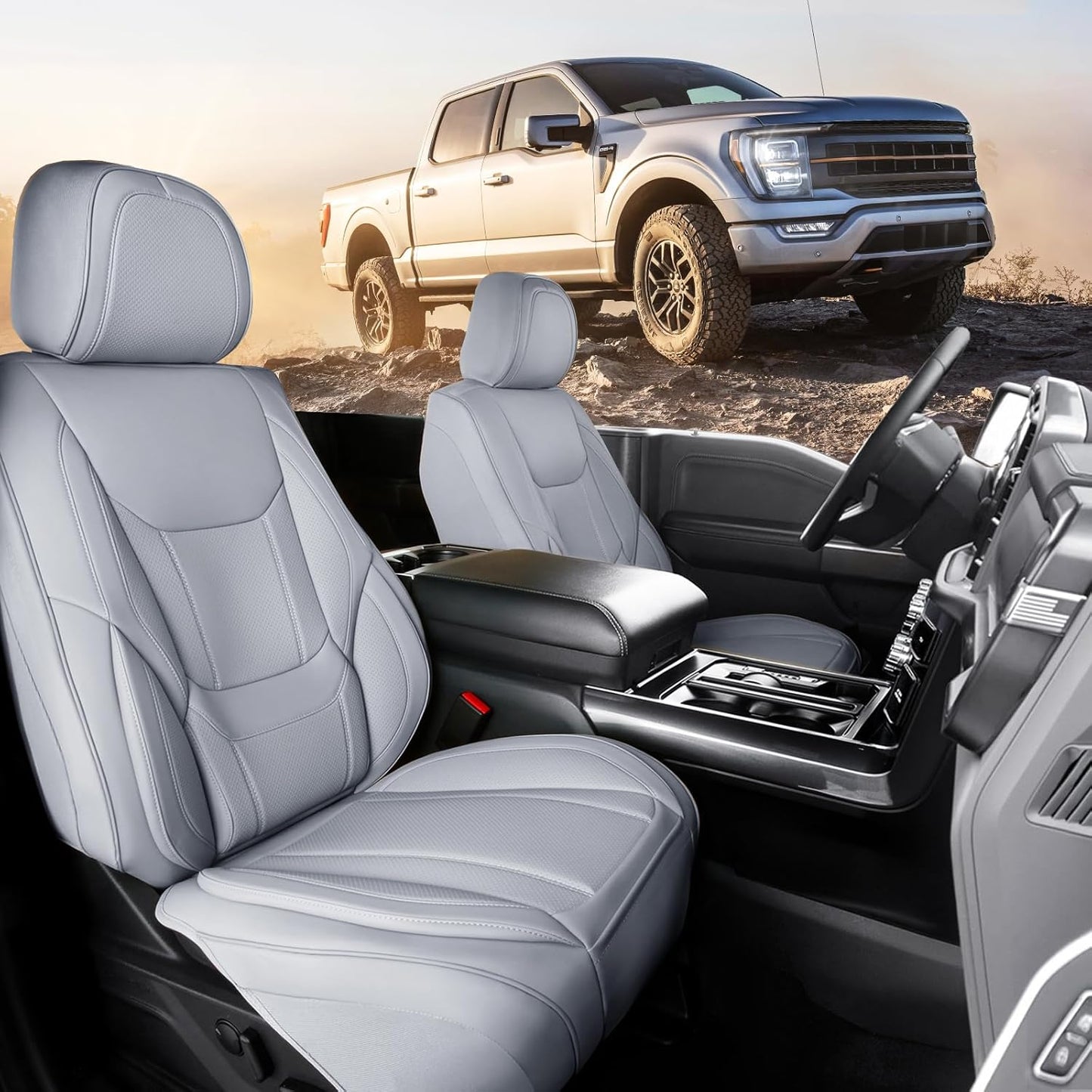 Coverland Custom Car Seat Covers Compatible with 2017-2025 Ridgeline Crew Cab - Premium Leather Non-Slip Memory Foam Waterproof Cover Interior Protector Front Seat-Gray [See Size Chart-Size A22]