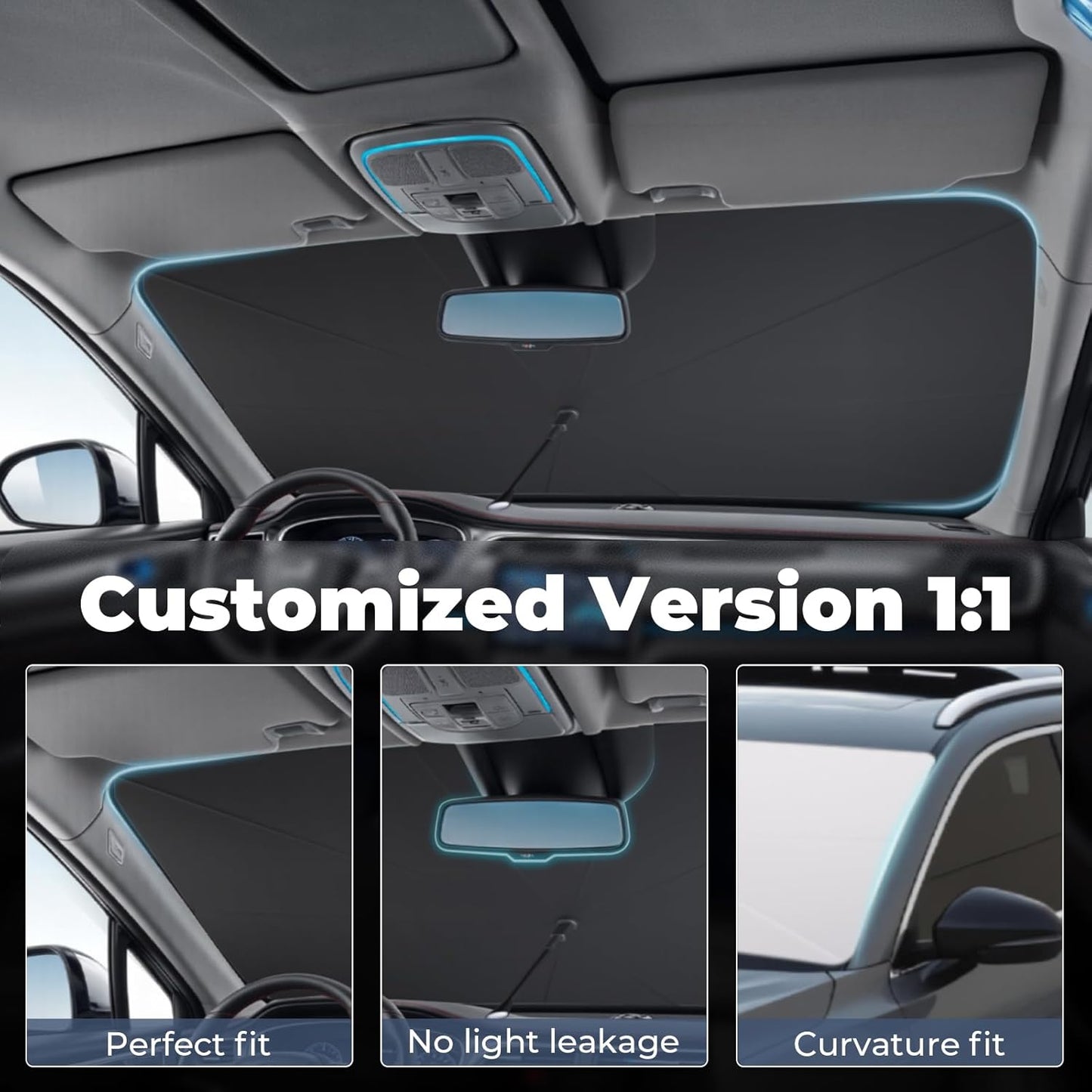 Windshield Sun Shade Umbrella for 2022-2025 Hyundai Ioniq 5 Accessories: Custom Fit 240T Silver, Double Thickened, Foldable Sunshade Window Sun Visor, Ultimate 99% UV Blocking for SE, SEL, Limited