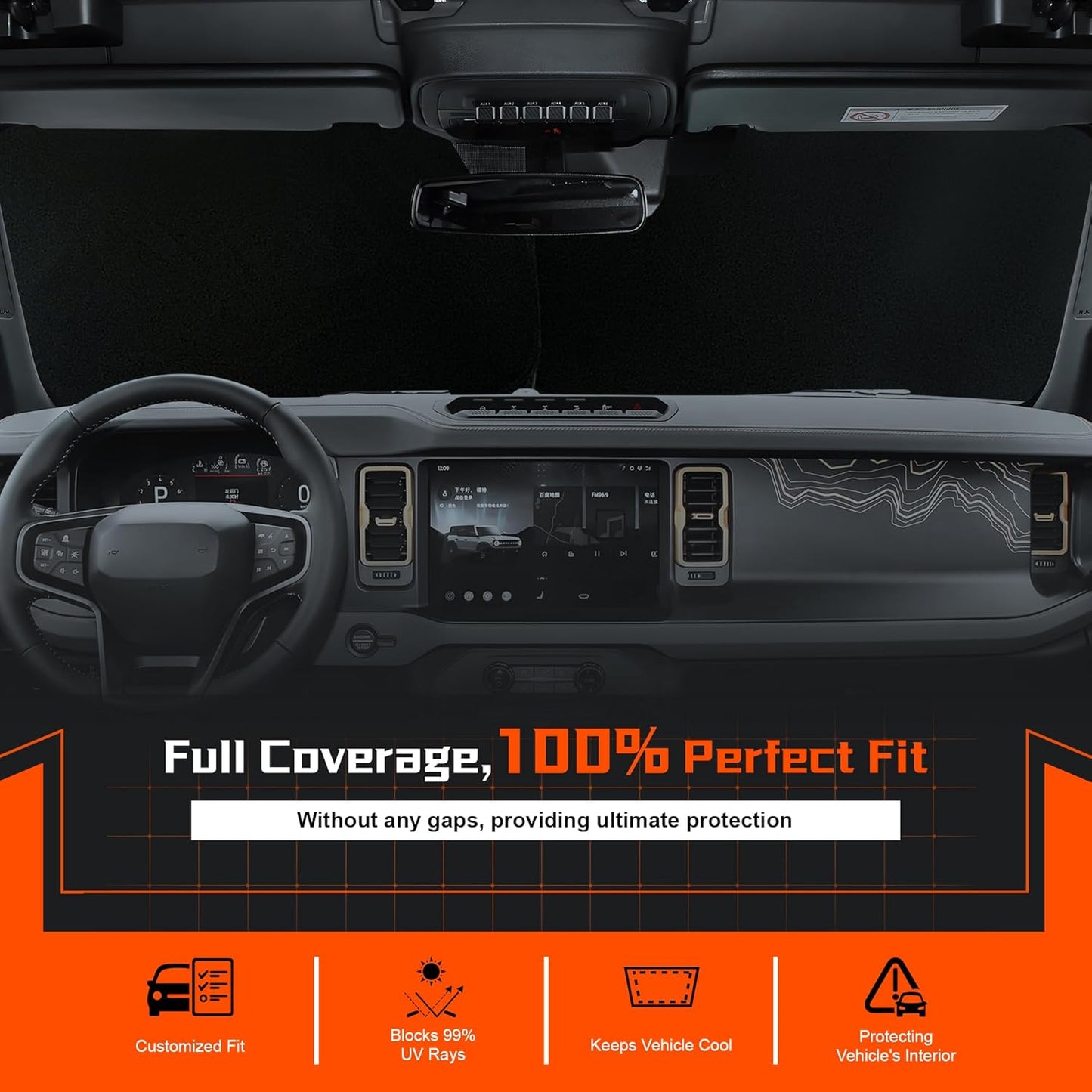 Custom Fit Windshield Sun Shade for Genesis GV80 2021-2025 - Full Coverage, 210T Reflective Fabric, Double-Layer Design - Blocks 99% UV Rays, Keeps Car Cool, Easy to Install and Store