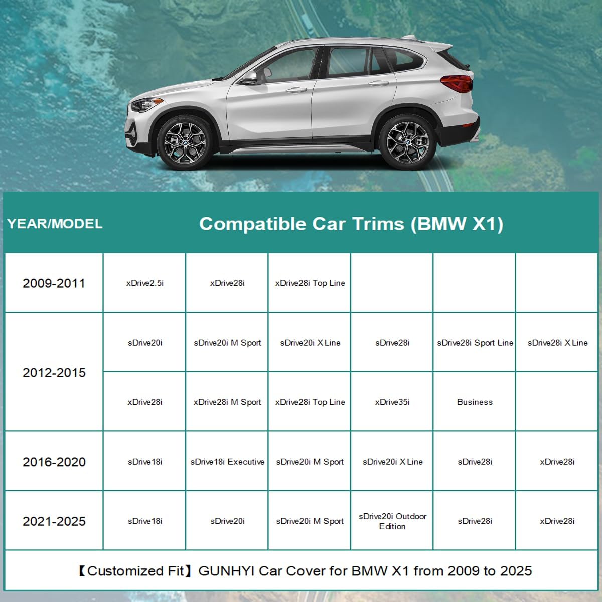 Premium Car Cover Custom Fit BMW X1 (2009-2025), 16 Layers Heavy Duty Car Cover Waterproof All Weather with Zipper Door for Sun Rain Snow Dust Uv Protection
