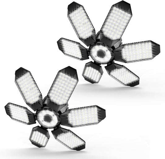 Garage Lights - 2Pack Super Bright 32000LM LED Garage Ceiling Light 6500K LED Shop Light w/ 6 Deformable Panels Screw in E26/E27 Socket Light Bulbs for Workshop Storage Warehouse Attic