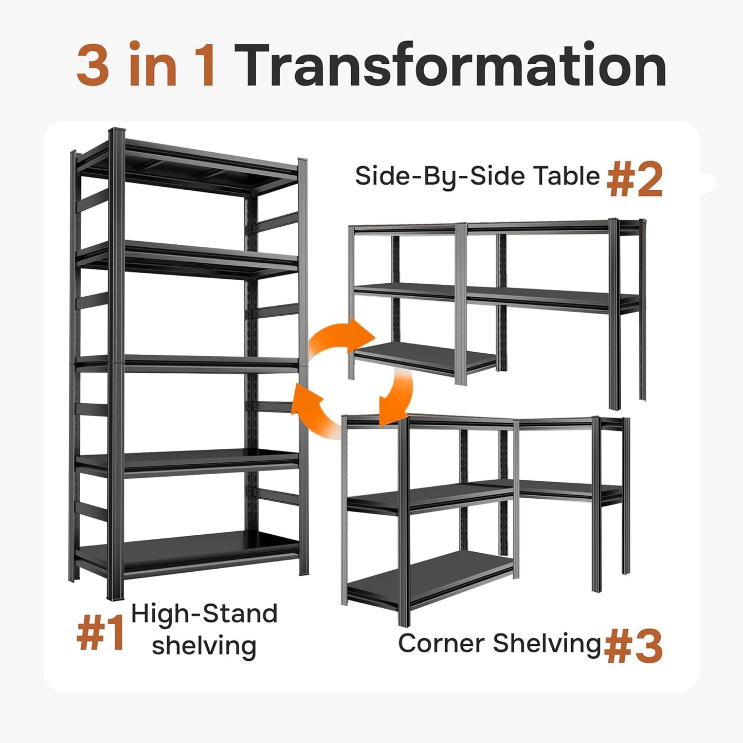 47" W Garage Shelving 3800Lbs Storage Shelves Heavy Duty 5 Tier Adjustable Metal Shelving Unit Garage Shelves for Basement, Warehouse, Commercial 47" W X 78" H X 18" D, Black