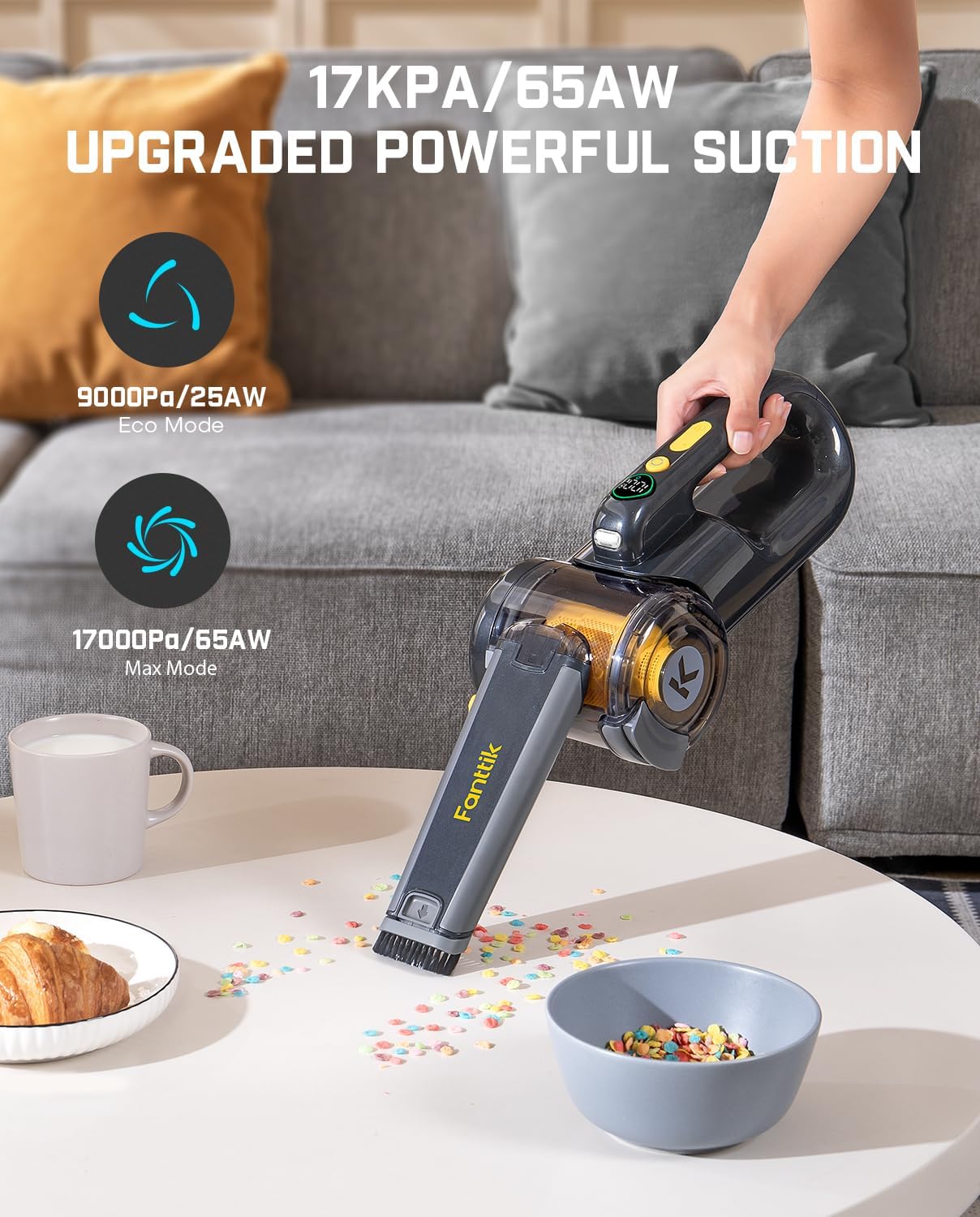 Fanttik Fold V10 Ultra Deluxe Handheld Vacuum Cordless, 17kPa Suction Power, Charging Base, Pivot Nozzle, Up to 35 Mins Runtime, Smart LED Display, Cordless Dustbuster Vacuum for Home, Car