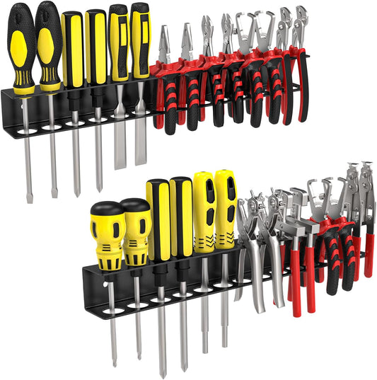 Screw Driver Holder Wall Mount,Screwdriver Organizer, Metal Plier Organizer Wall Mount, Screwdriver Garage Tool Storage Rack for Garage Workshop Workbench Edge Tool Chest Cart, 2 PCS