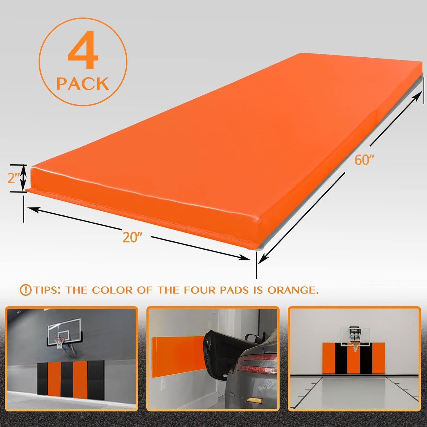 PROGOAL 2"/4" Thick Foam Protection Wall Pad，Gym Basketball-Court Protectors，Durable Waterproof Padding for Wall-Mounted Basketball Hoops(60" L x 20" W)…