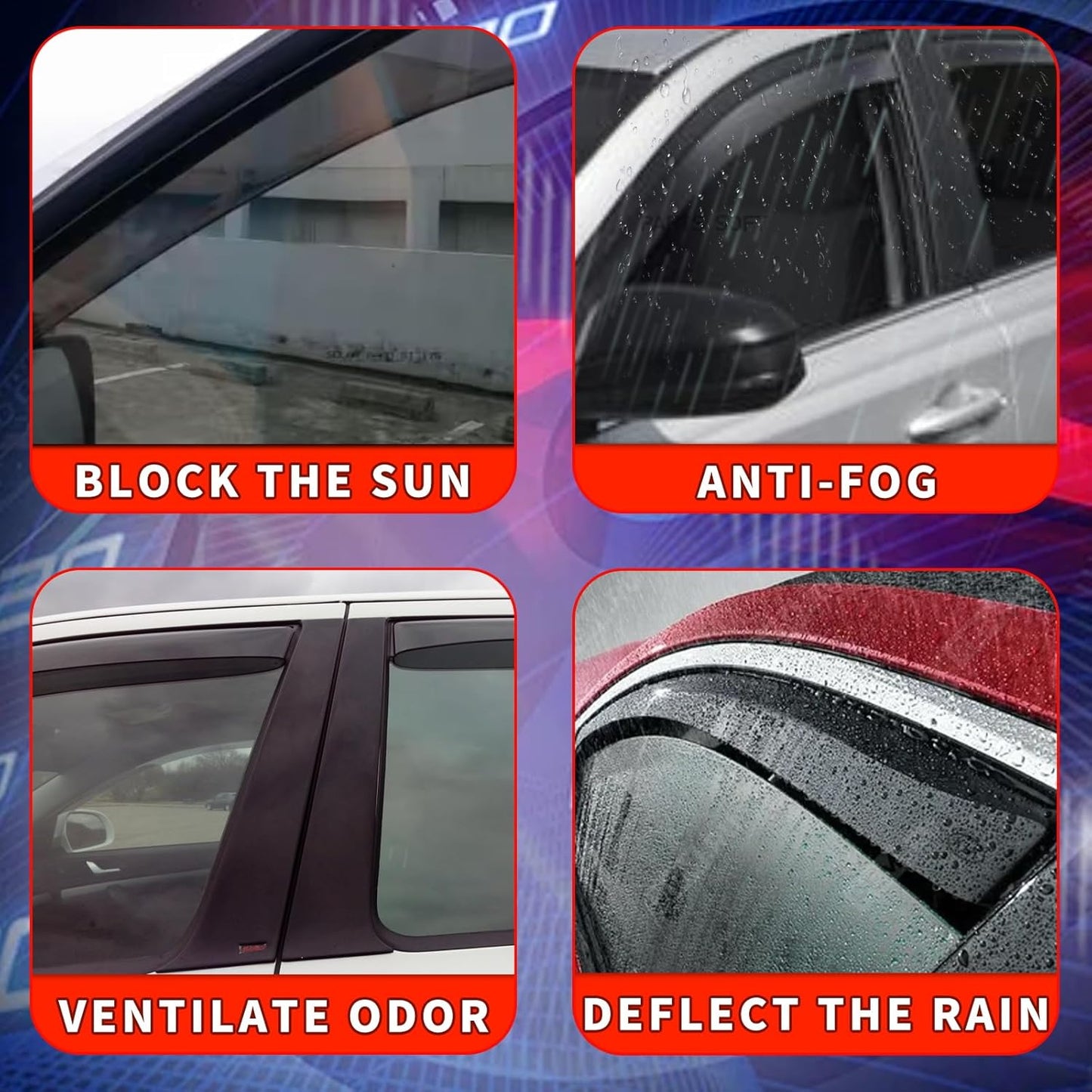4pcs in Channel Rain Guards Fit for Ford Focus Hatchback & Sedan 2018 2019 2020 2021 2022 2023 2024 2025, Durable Window Visors, Side Wind Deflectors Vent Shades Shield, Exterior Car Accessories
