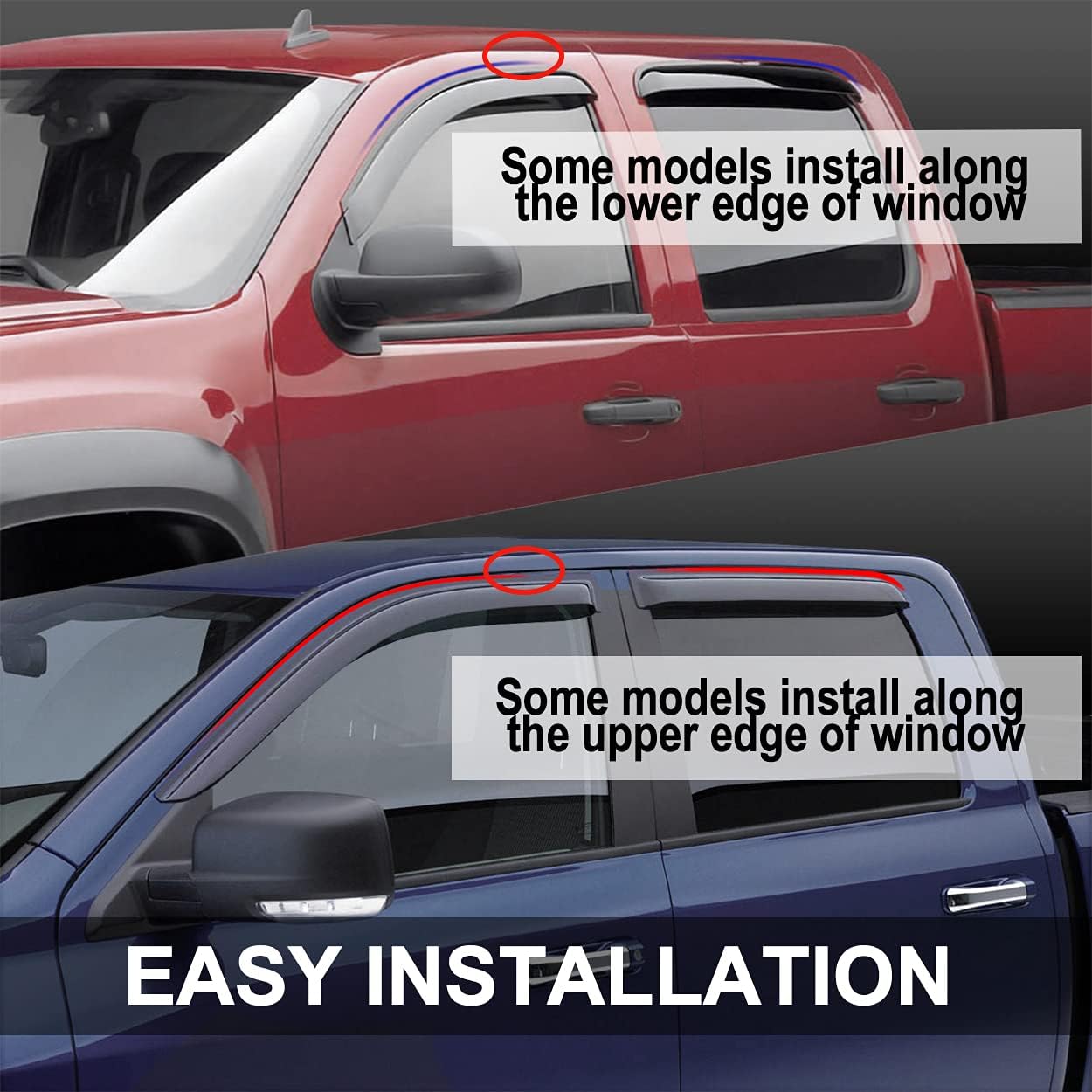 94682 Side Window Visor Wind Vent Deflector, 4pcs Out-Channel Tape-On Nice Sun Shade Rain Guards Set fit for 2016-2021 Honda Civic 4-Door Sedan Model