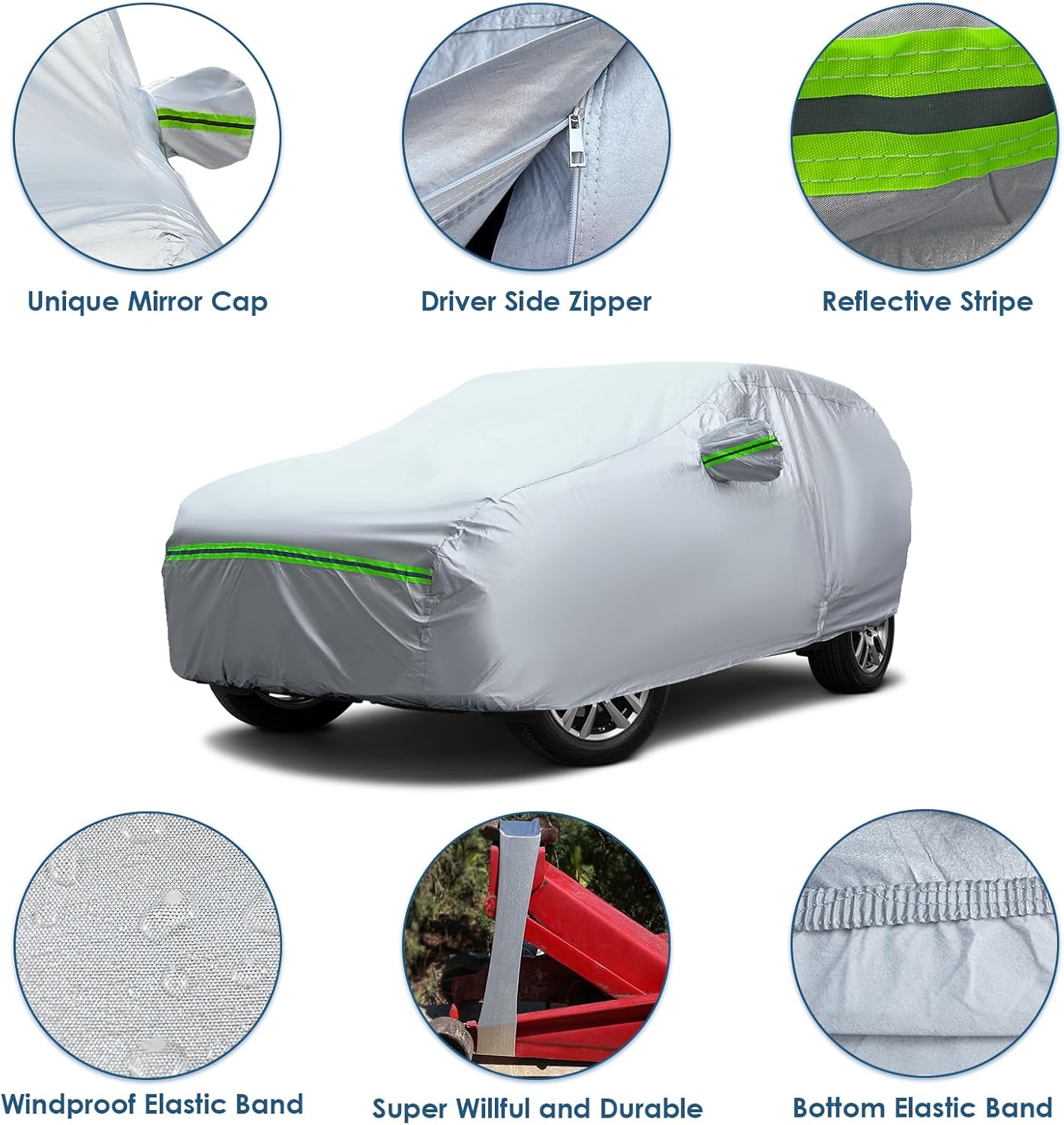 AUQDD 6-Layers Premium Sedan Car Cover Waterproof All Weather Weatherproof UV Sun Protection Snow Dust Storm Resistant Outdoor Exterior Custom Form-Fit Full Padded Car Cover with Straps 205"-214" K5