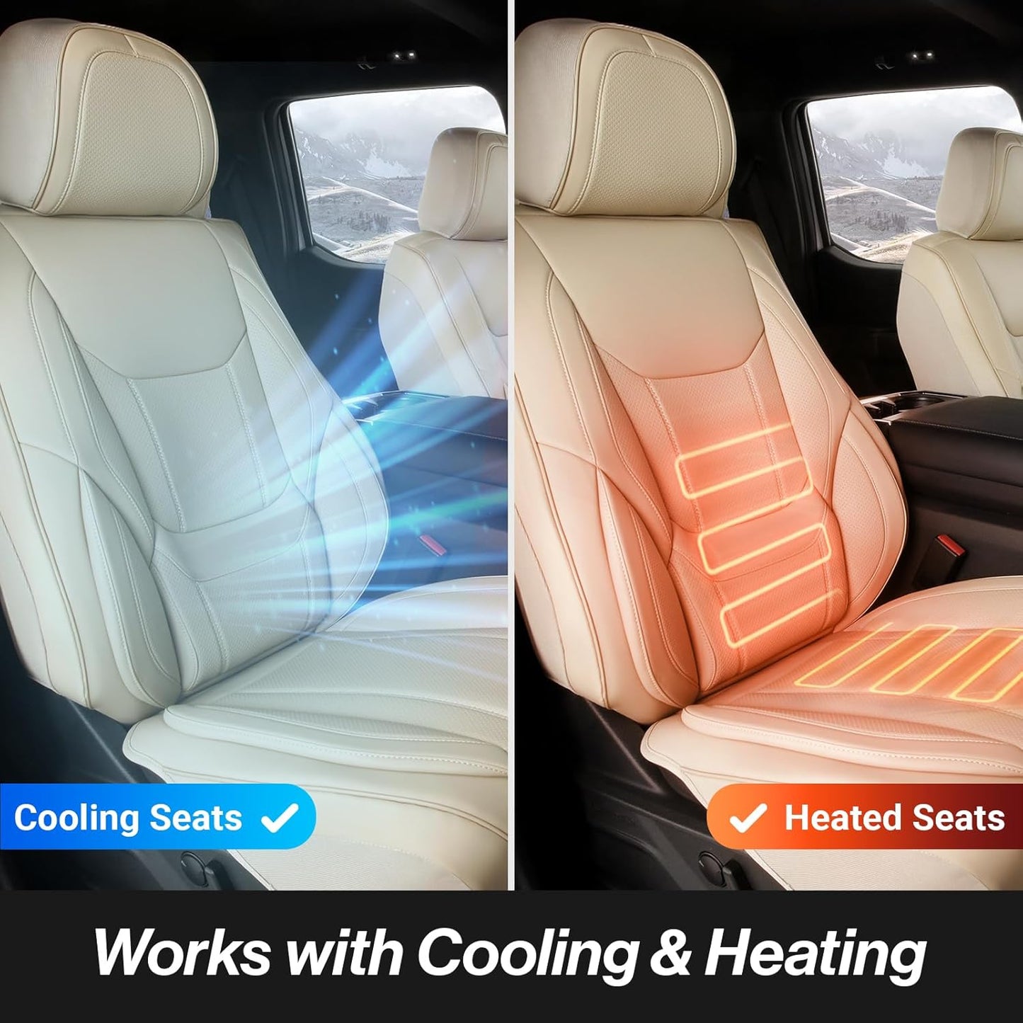 Coverland Custom Car Seat Covers Compatible with 2004-2015 Titan King Cab, Crew Cab - Premium Leather Non-Slip Memory Foam Waterproof Interior Protector Full Set-Beige [See Size Chart-Size X146]