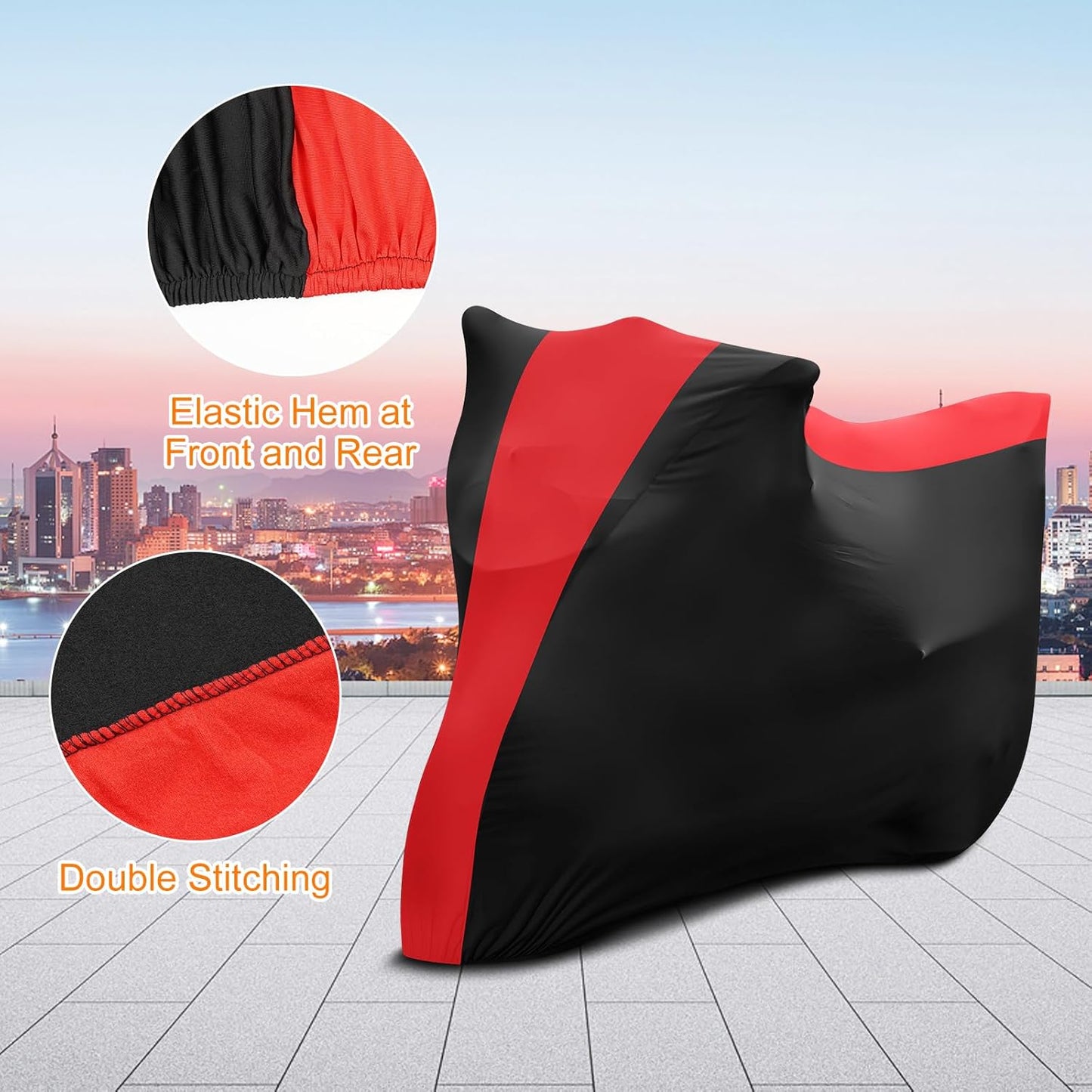 Indoor Motorcycle Cover, Soft Stretch Elastic Dustproof Protection Windproof Cover for Bike, Black and Red Stitching Motorcycle Cover for 96 x 41 x 49 in