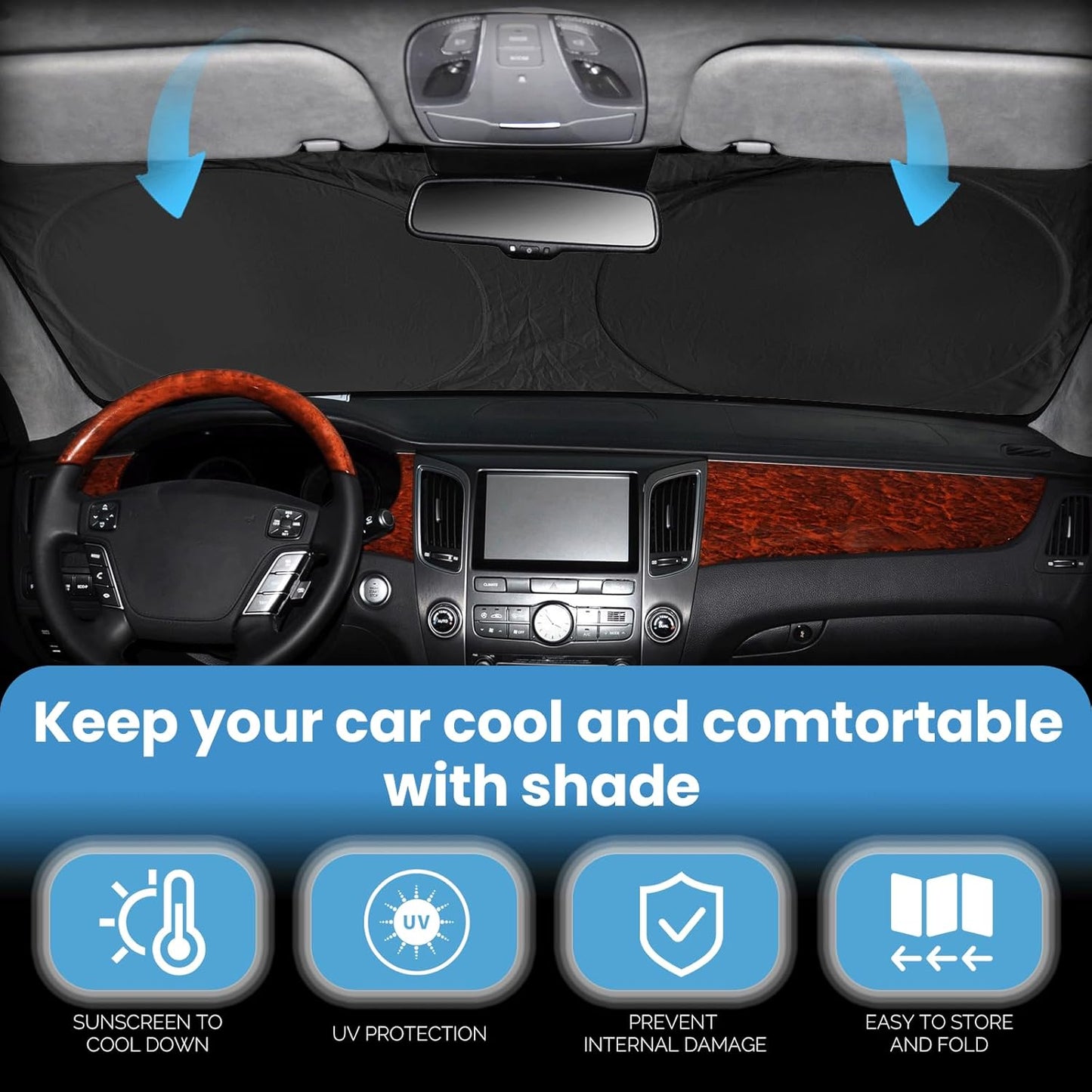 Custom Fit Passat Windshield Sunshade for 2012-2022 Volkswagen VW Passat Accessories Front Window Shield 210T Silver Coating Cover for Volkswagen Windshield Sun Visor Protector Blocks UV Keeps Cool