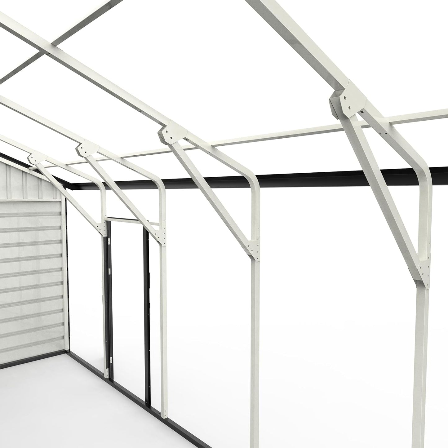 23 x 22 Metal Shed, Metal Garage Building with Side Entry Door, Prefab Double Garage Shed, Large Sheds & Outdoor Storage, Car Shed for Truck, Tool, Lawnmower, Cream