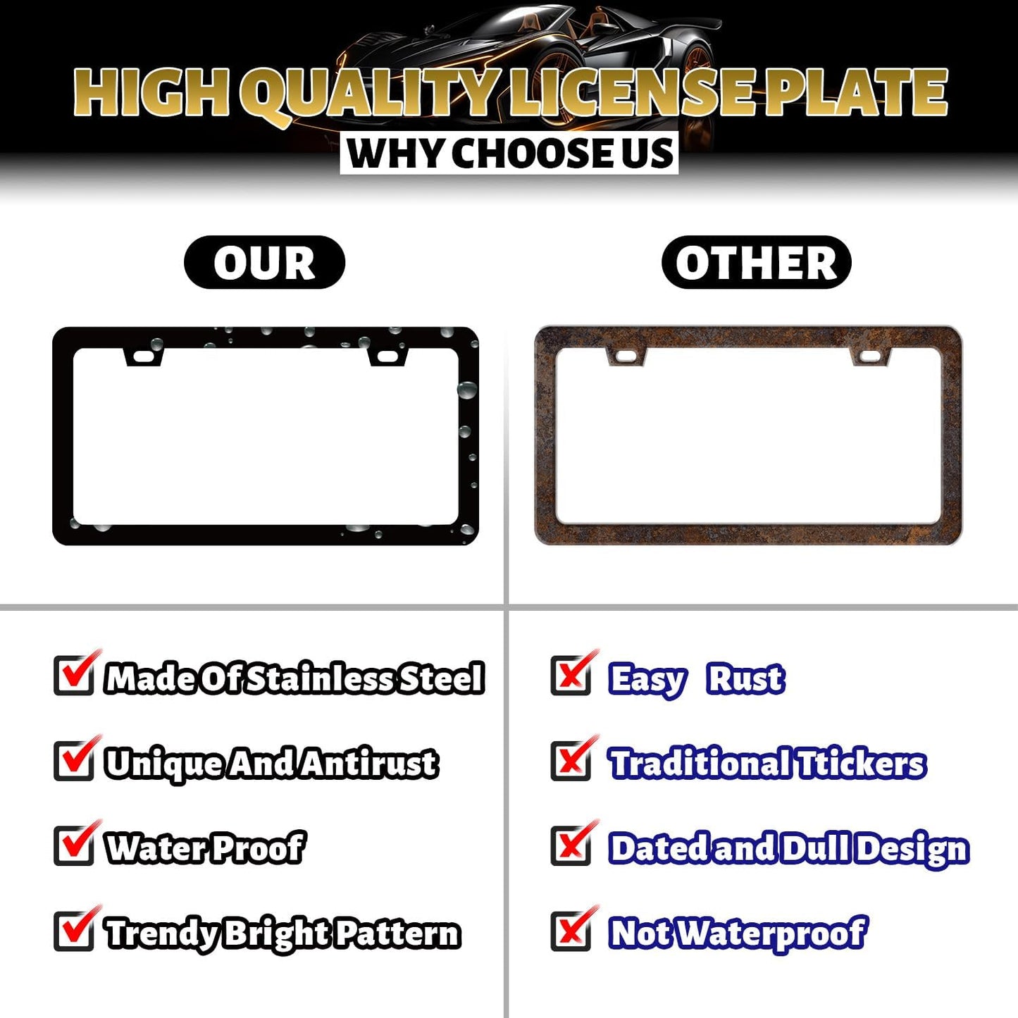 Easily Distracted by Birds License Plate Frame Funny Birds License Plate Holder Colorful License Plate for Car Decoration Stainless Steel Animal Auto Parts with Screws Men Women 12.3" x 6.3"