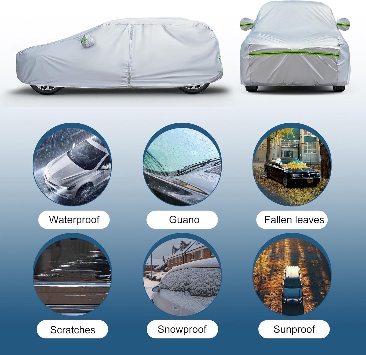 AUQDD 6-Layers Premium Truck Car Cover Waterproof All Weather Weatherproof UV Sun Protection Snow Dust Storm Resistant Outdoor Exterior Custom Form-Fit Full Padded Car Cover with Straps 230"-260" K15