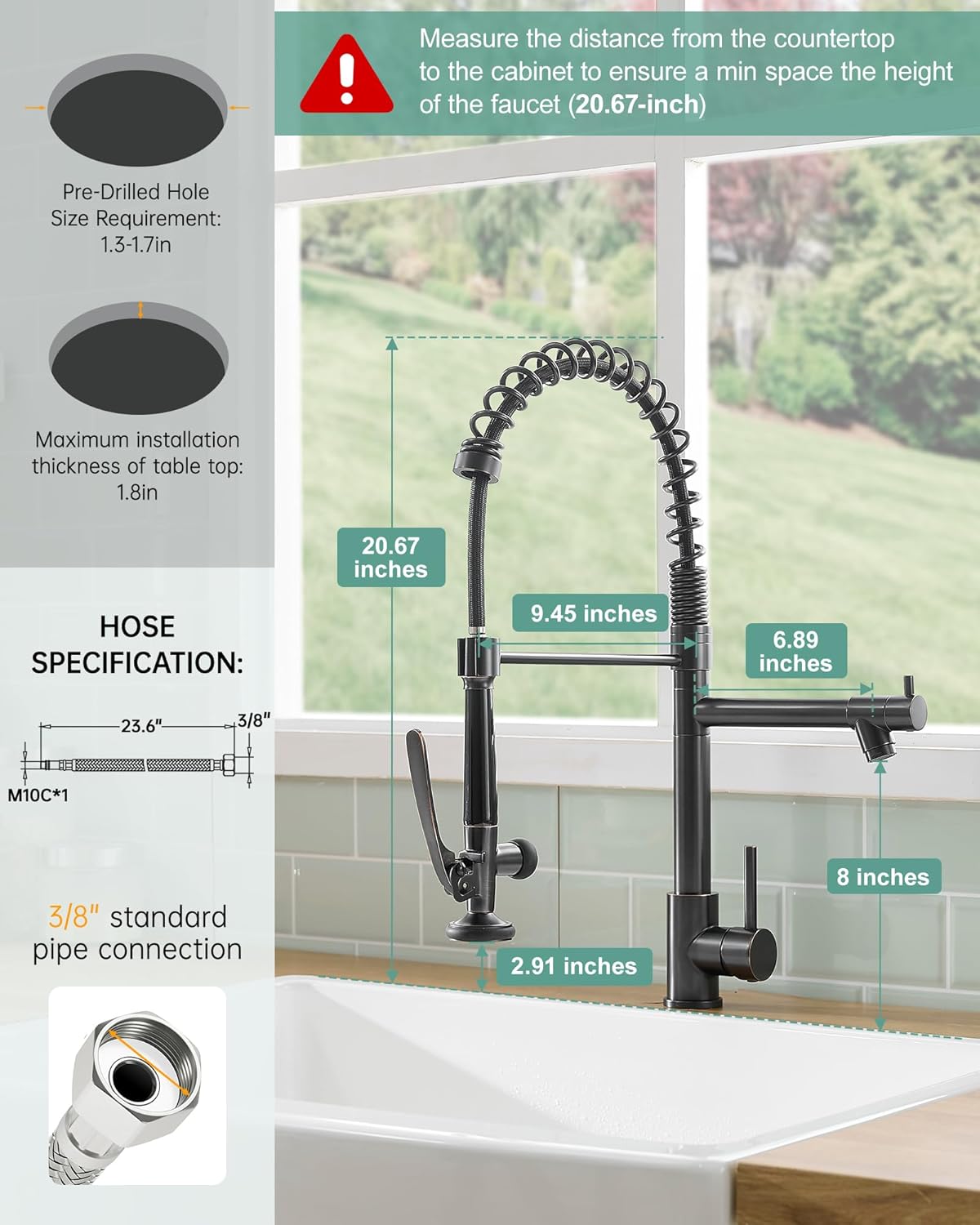 Fapully Commercial Pull Down Kitchen Sink Faucet with Sprayer Oil Rubber Bronze