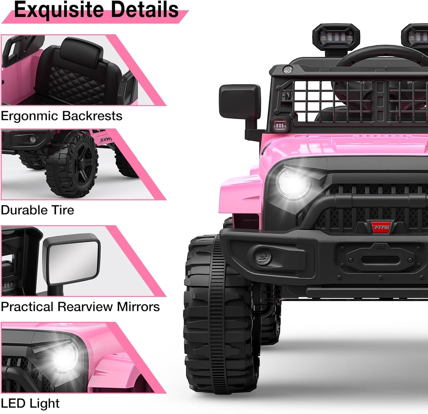 12V Kids Electric Ride On Truck Car w/Parent Remote Control, Spring Suspension, LED Lights & AUX Port | Outdoor Ride Toy for Boys Girls