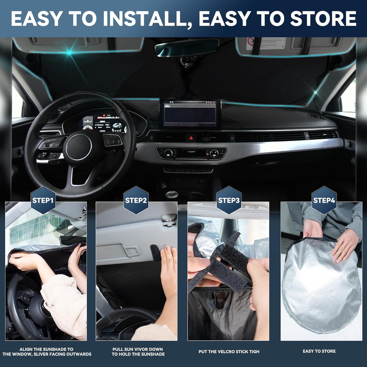 Sun Shade Sunshade for Honda Pilot 2016-2025 2026 Windshield Cover, 4-Layers Sun Shield 240T Silver Sun Visor Foldable Window Shade for Pilot EX-L Special Edition Elite Black Edition Touring