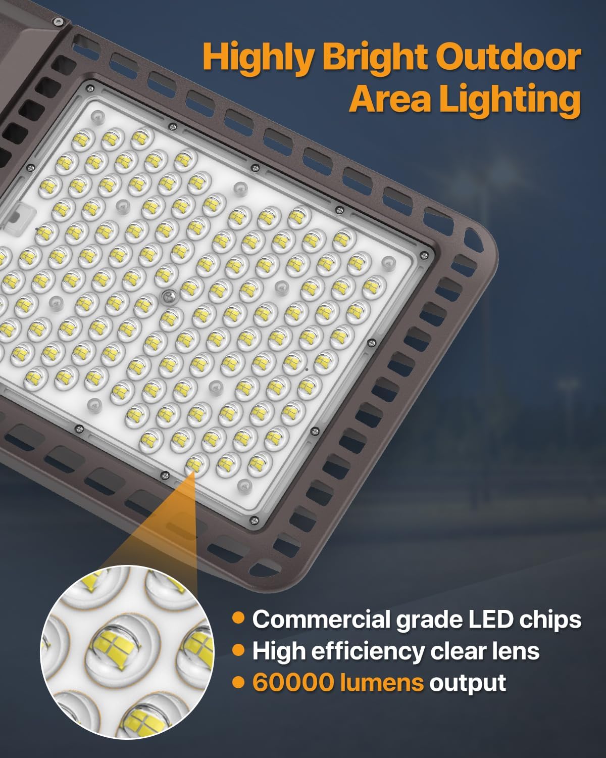 Led Parking Lot Light 400W 60,000LM Slip Fitter Street Pole Light with Dusk-to-Dawn Photocell 5000K 100-277V IP65 Waterproof Outdoor Commercial Area Lighting for Parking Lot, Roadways 2Pack