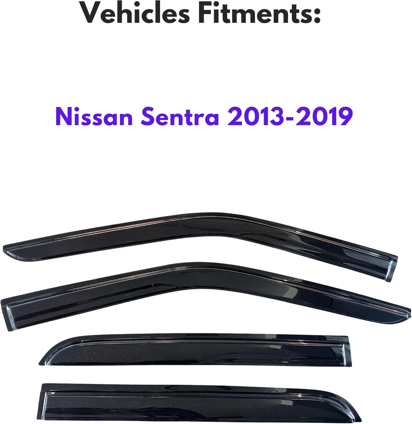 KPY Window Visor Compatible with Nissan Sentra 2013-2019, 4PC Rain Guard Side Window Vent Deflectors Tape-On Mugen Style, 2013 2014 2015 2016 2017 2018 2019