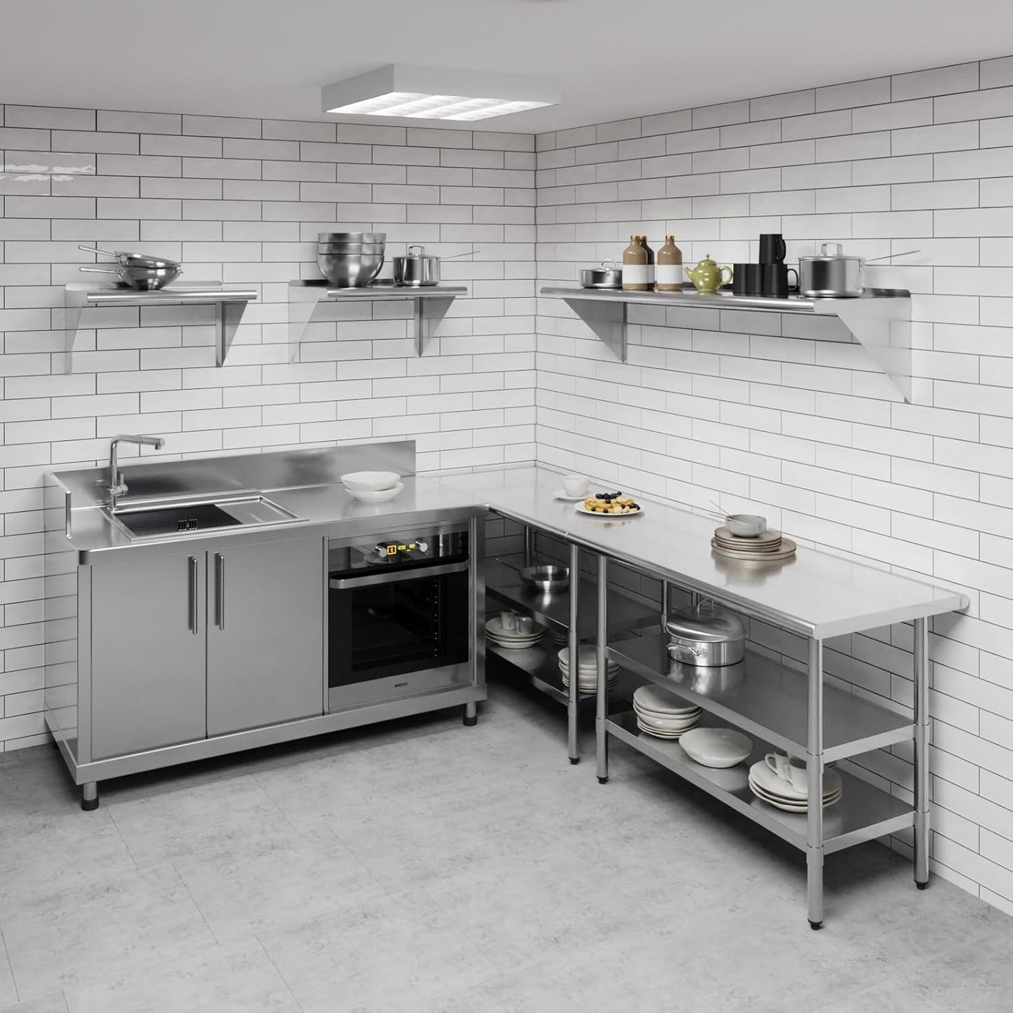 AmGood 16 in. x 60 in. Stainless Steel Wal Mount Shelf. Commercial/Home. Kitchen, Restaurant, Garage, Laundry, Utility Room. NSF