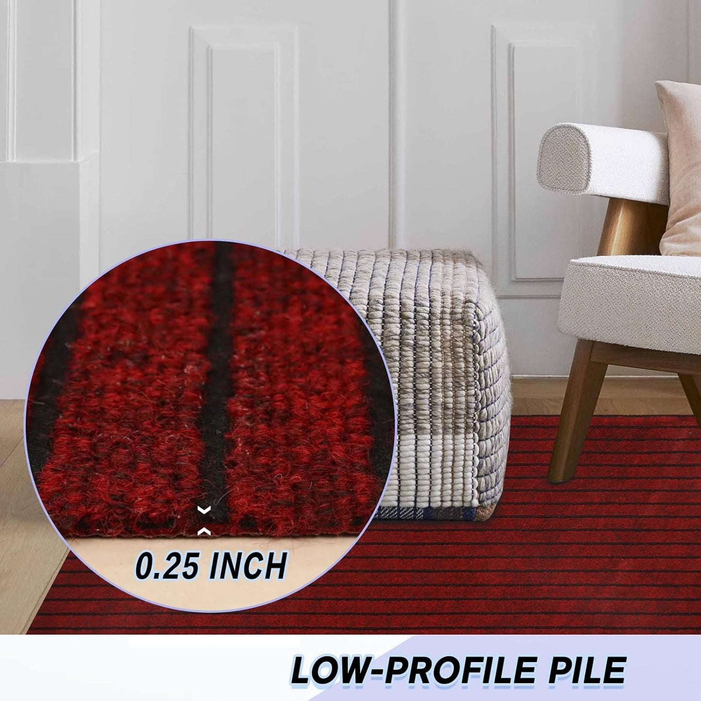 Custom Size Backed Non-Slip Area Rugs Runner, Easy Clean, Waterproof Runner Rugs for Hallway Entryway, Kitchen, Laundry, 2FT x 47FT, Red Stripe