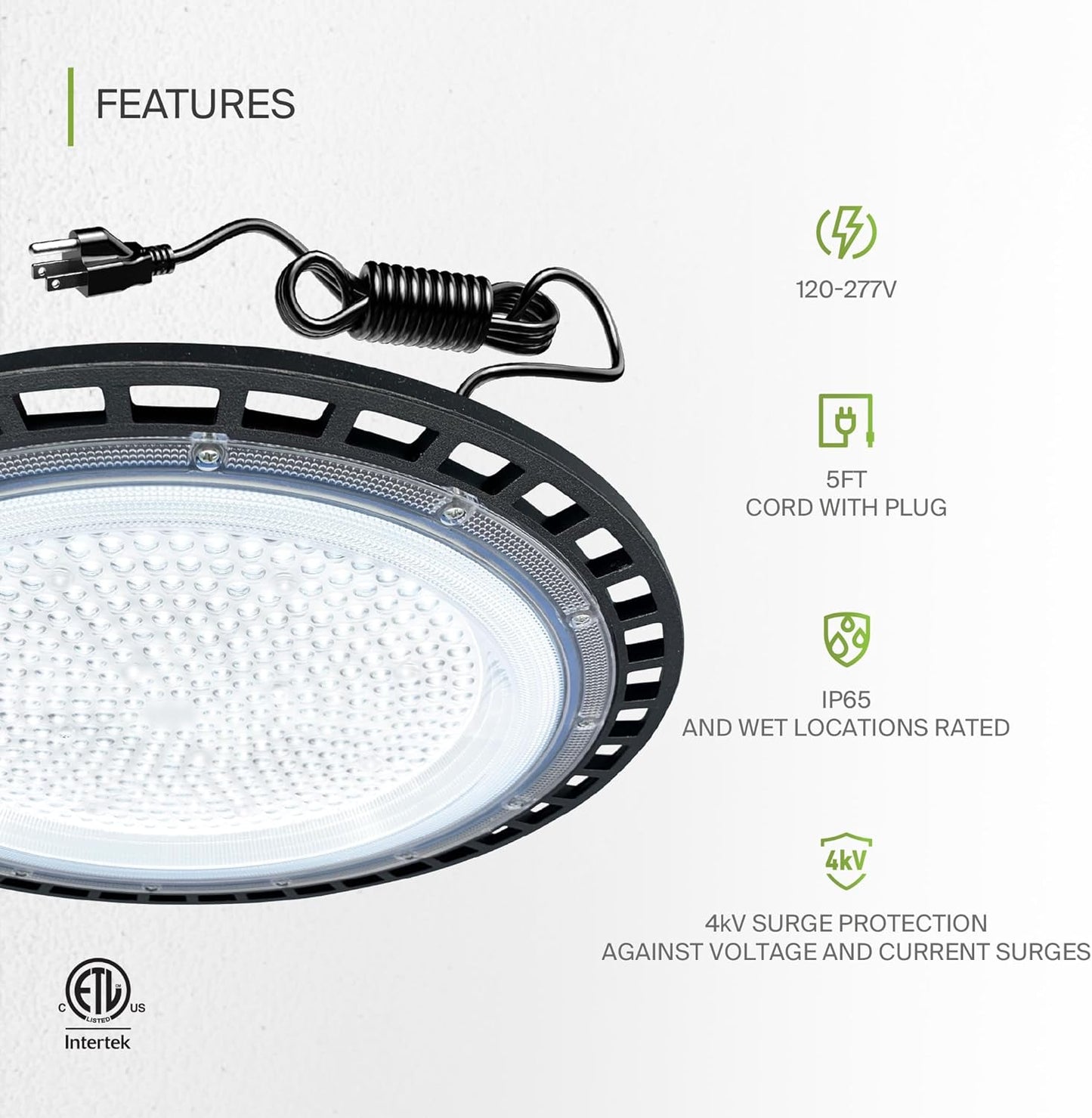 ASD LED High Bay UFO Light Fixture, Commercial Shop Lighting | Plug & Play Cable, IP65 Waterproof, ETL Listed | 200W 23900LM 5000K 100-277V | Warehouse, Garage, Workshop, Barn Lamp | Black, 12 Pack