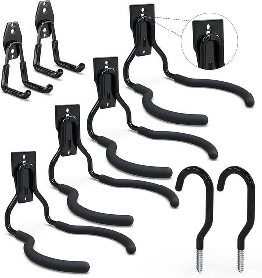 3-H Weed Eater Hanger 4 Pack,2 Garden Hose Holder,2 Screw in Hooks,Utility Weedeater Rack,Tool Hangers for Organizing and Hanging Weed Wacker,Leaf Blower,String Trimmer in Garden