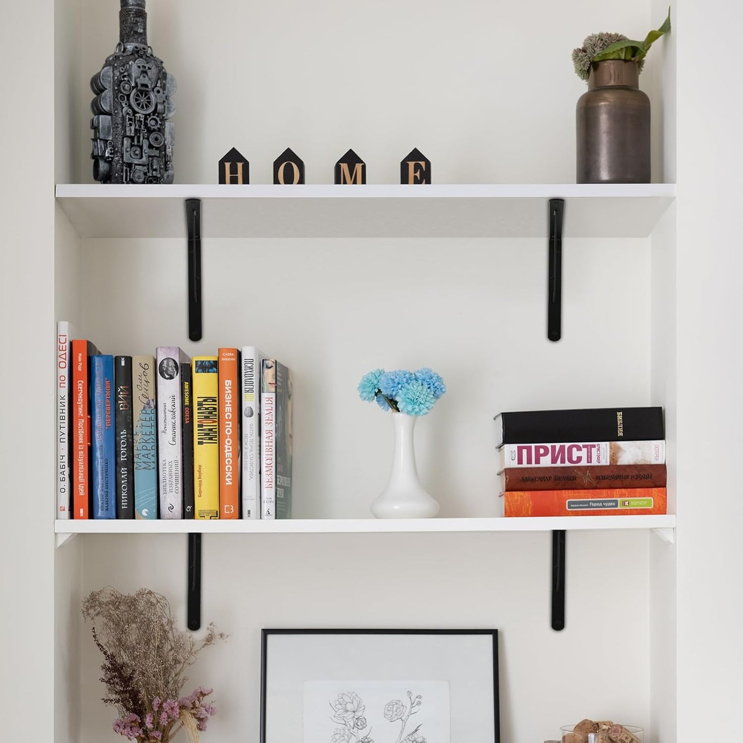 24 Pack L14 x H 10" Black Heavy Duty Shelf Brackets with Screws Metal Shelf Brackets Shelf Support Angle Brackets for Shelves L Brackets Heavy Duty Floating Shelf