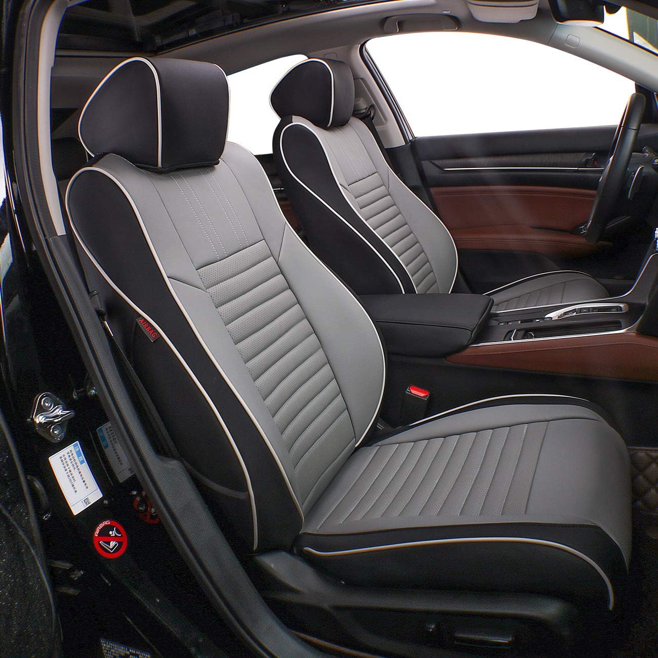 EKR Accord Car Seat Covers for Honda Accord 2023 2024 2025 EX,SE &2023-2025 (Hybrid) Sport,EX-L,Sport-L,Touring,(Rear Row W/40/60 Split Backrest),Leather Seat Covers for Trucks Full Set (Black/Gray)