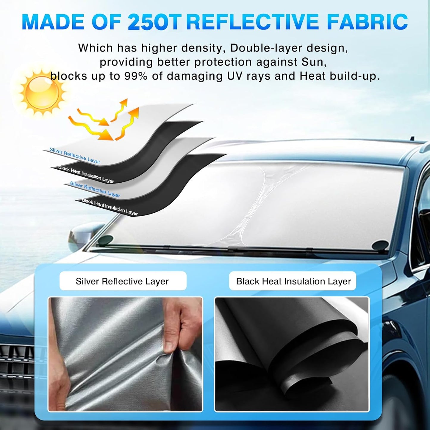 KUST Windshield Sun Shade for Toyota Highlander 2014-2019 Window Sun Visor Protector Sun Cover Foldable Blocks UV Rays Keep Your Car Cooler