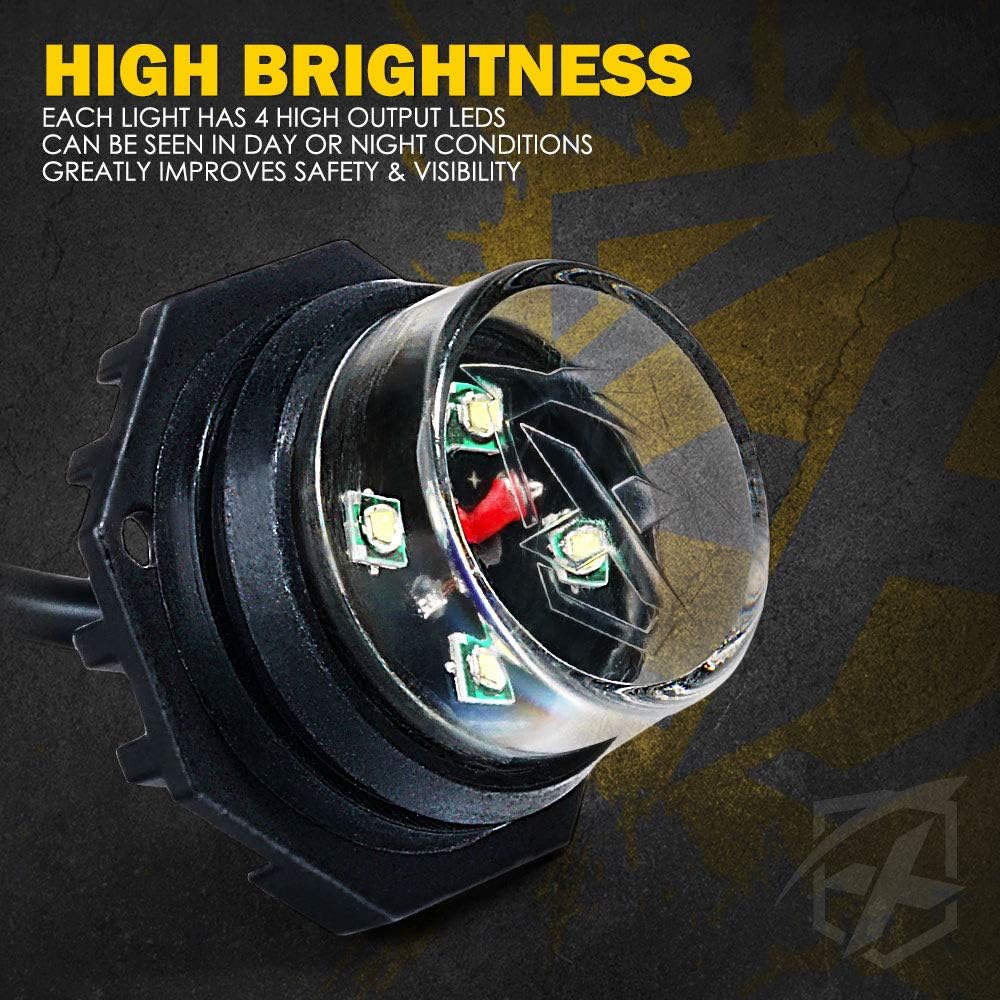 Xprite Amber LED Hideaway Strobe Lights Kit 20 Flashing Patterns w/Control Panel Headlights Taillights Fog Marker Light Mounting, for Roadside Emergency Vehicles Trucks SUV Vans 12V Cars 6 PCs