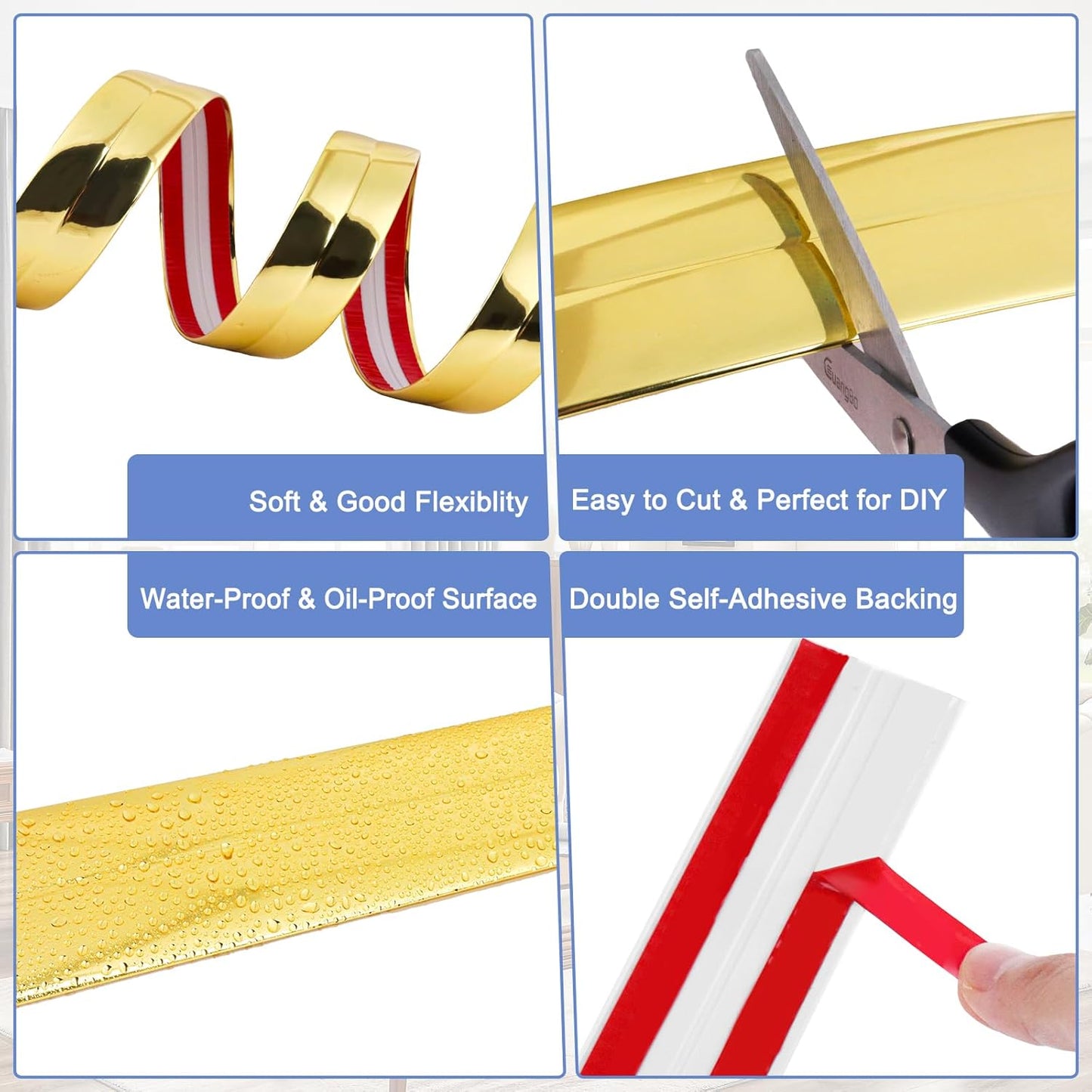 Wall Corner Protector Moulding Trim Peel and Stick Wall Corner Guards Trim Flexible Self Adhesive Edge Protector Moulding, 2.4 in x 10 Ft, Gold