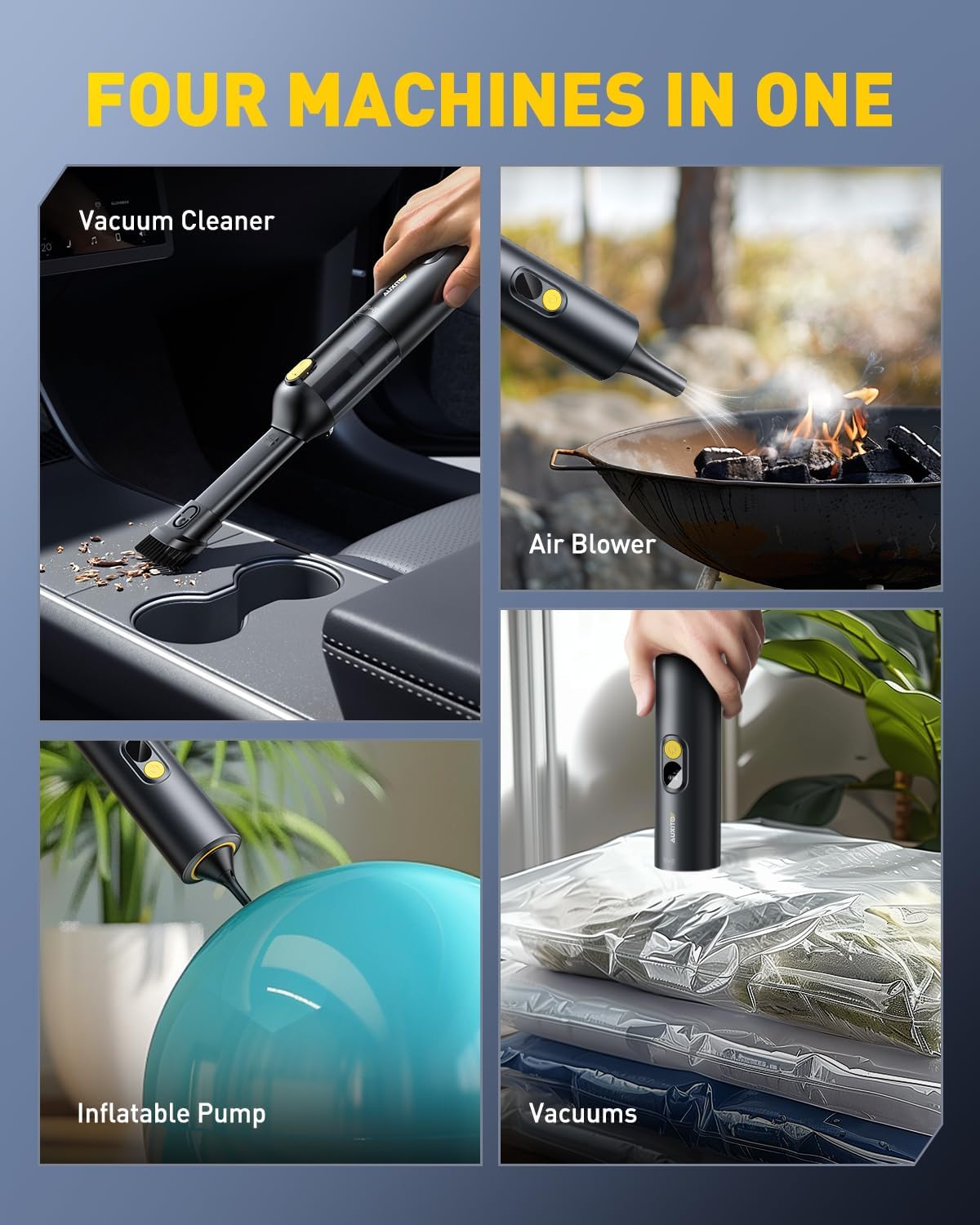 AUXITO Car Vacuum Portable Cordless 14000Pa Powerful Suction, Handheld Vacuum Blow & Suction 2 in 1, Small Vacuum Cleaner Hand Held Vacuum for Car, Home, Pet, Office (Black)