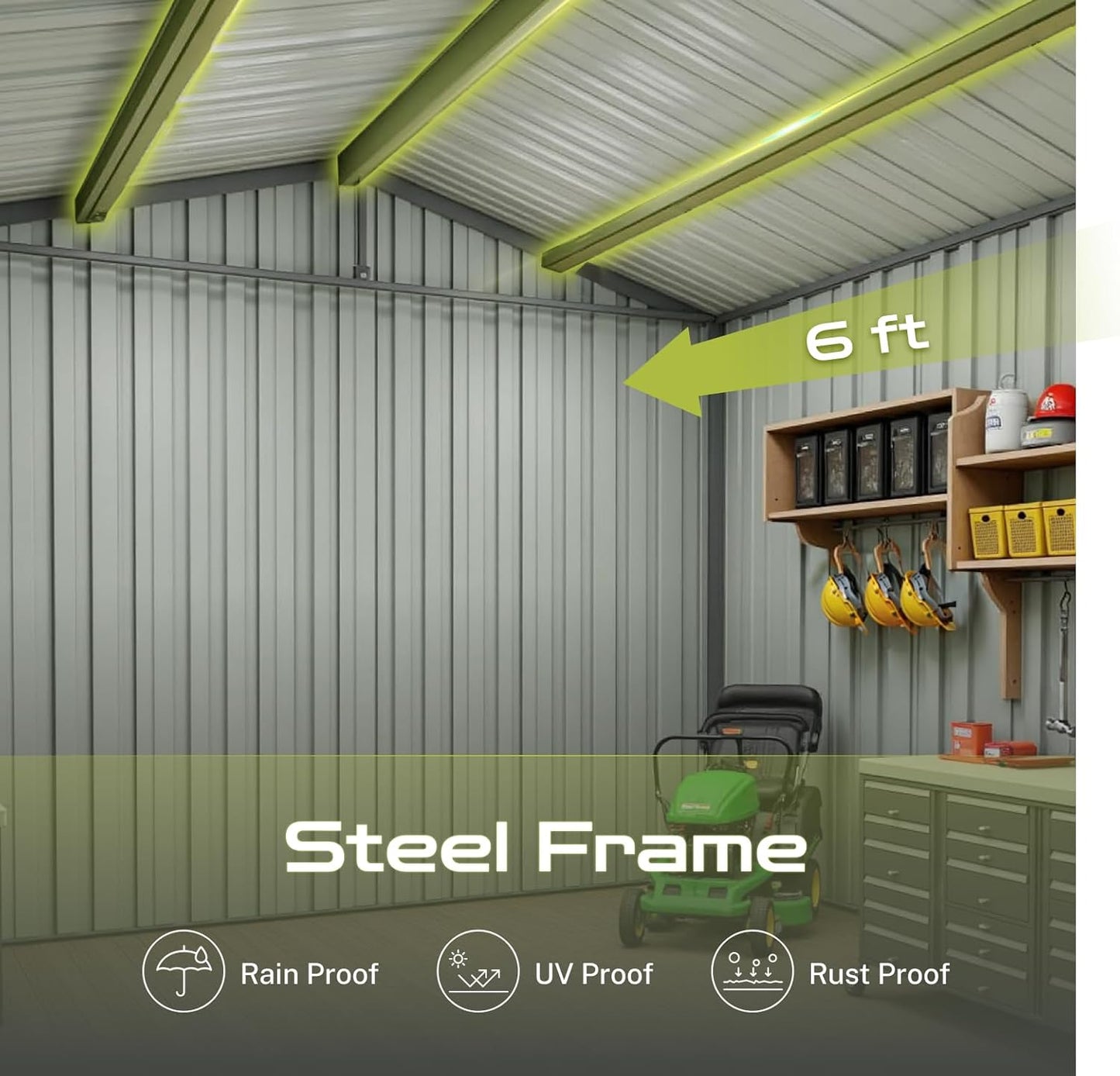 8' x 6' Outdoor Storage Shed, Sturdy Metal Building w/Lockable Doors for Garden, Backyard, Poolside and Lawn, Green