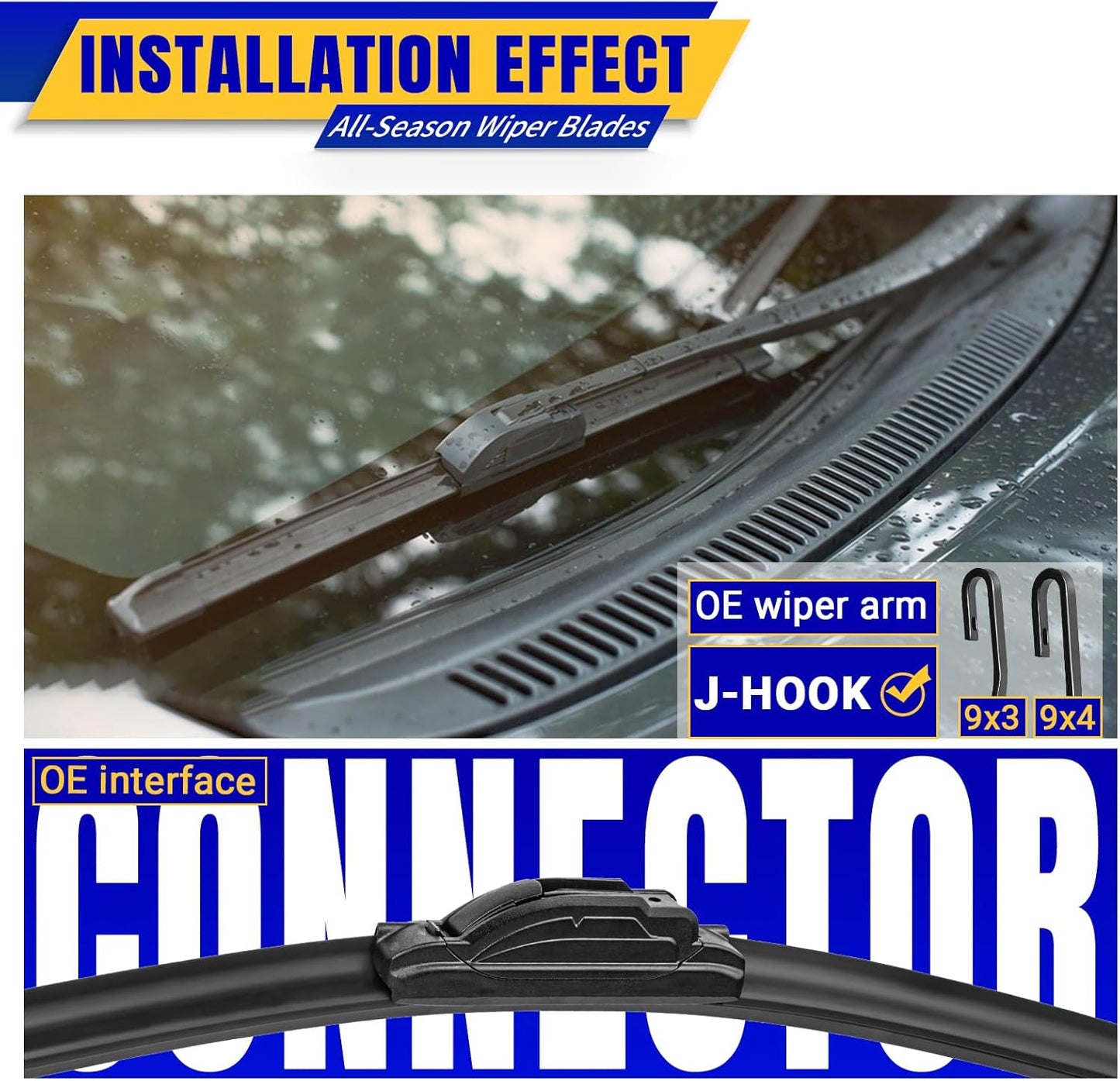 3 wipers Replacement for 2003-2009 Toyota 4Runner, Windshield Wiper Blades Original Equipment Replacement - 22"/20"/12" (Set of 3) U/J HOOK