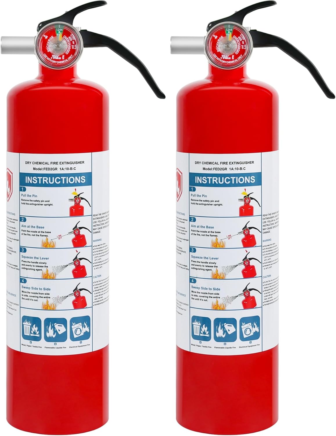 2 Pack Dry Chemical Fire Extinguishers 2.5 lb ABC, Home, Car, Boat Use, 1A:10B:C Rating, Quick Release Handle, Easy to store and Carry Dry Powder Extinguisher