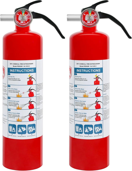 2 Pack Dry Chemical Fire Extinguishers 2.5 lb ABC, Home, Car, Boat Use, 1A:10B:C Rating, Quick Release Handle, Easy to store and Carry Dry Powder Extinguisher