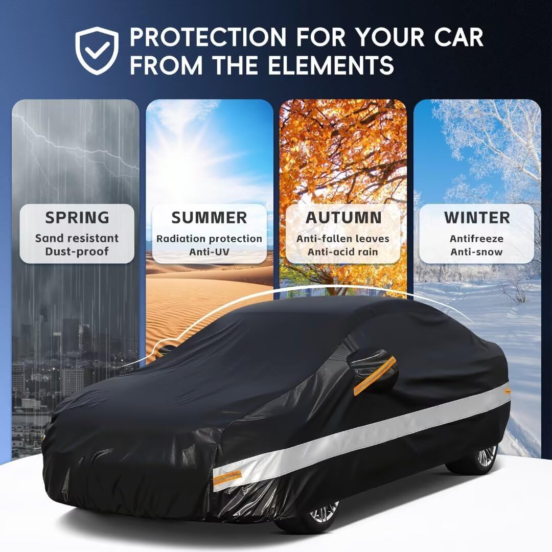 10 Layers Car Cover Custom Fit for Nissan Altima (2002-2024) Waterproof All Weather for Automobiles, Outdoor Full Cover Sun UV Rain Protection.Black