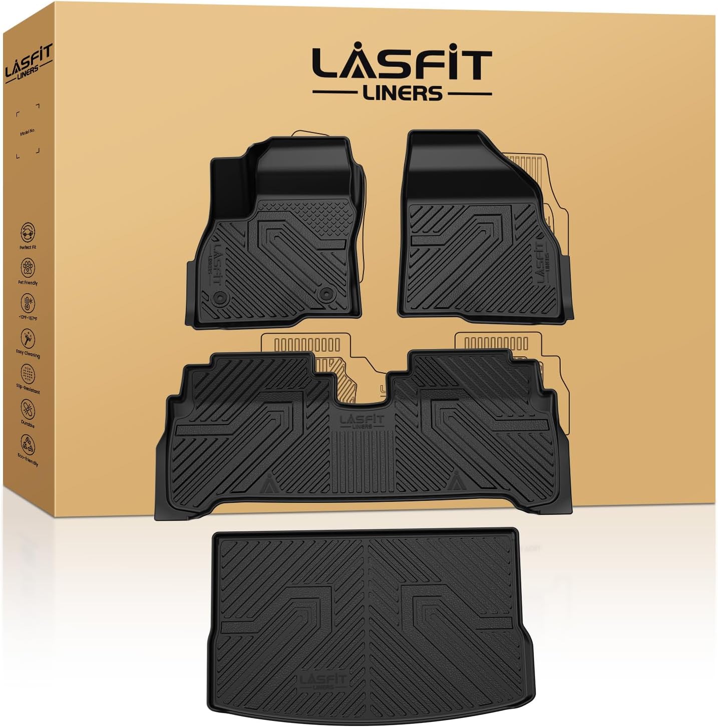 LASFIT Floor Mats & Cargo Liner for Chevrolet Chevy Bolt EUV 2022-2023 (Not EV), All Weather TPE Custom Fit Floor Mats for Car, Car Mats Full Set for Chevy Bolt EUV Accessories (Fit in Upper Position)