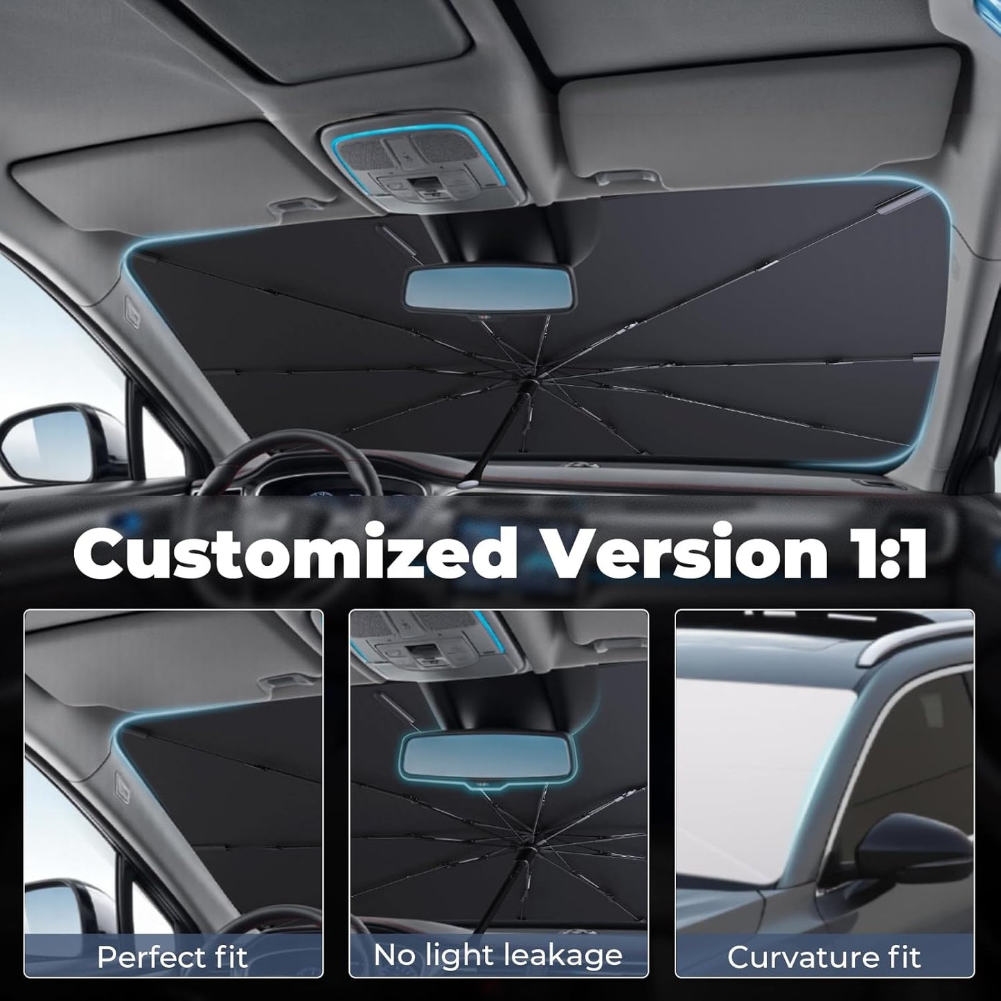 Compatible Windshield Sun Shade Umbrella for 2014-2024 Porsche Macan Accessories: Custom Fit 210T Silver, Foldable Front Window Sunshade, Blocks UV Rays, Keeps Car Cool for S/GTS/Turbo/T