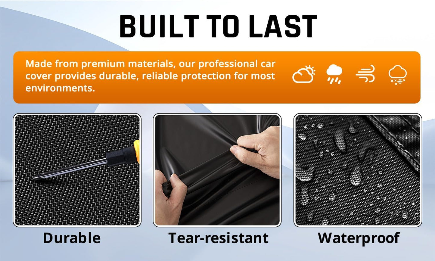 Small Car Cover Waterproof All Weather Protection with Silver Stripe Design,Universal Fit Nissan Versa, Hyundai Accent, Mazda MX-3 RX8, Subaru BRZ, Audi TT, Porsche 718 Boxster Cayman