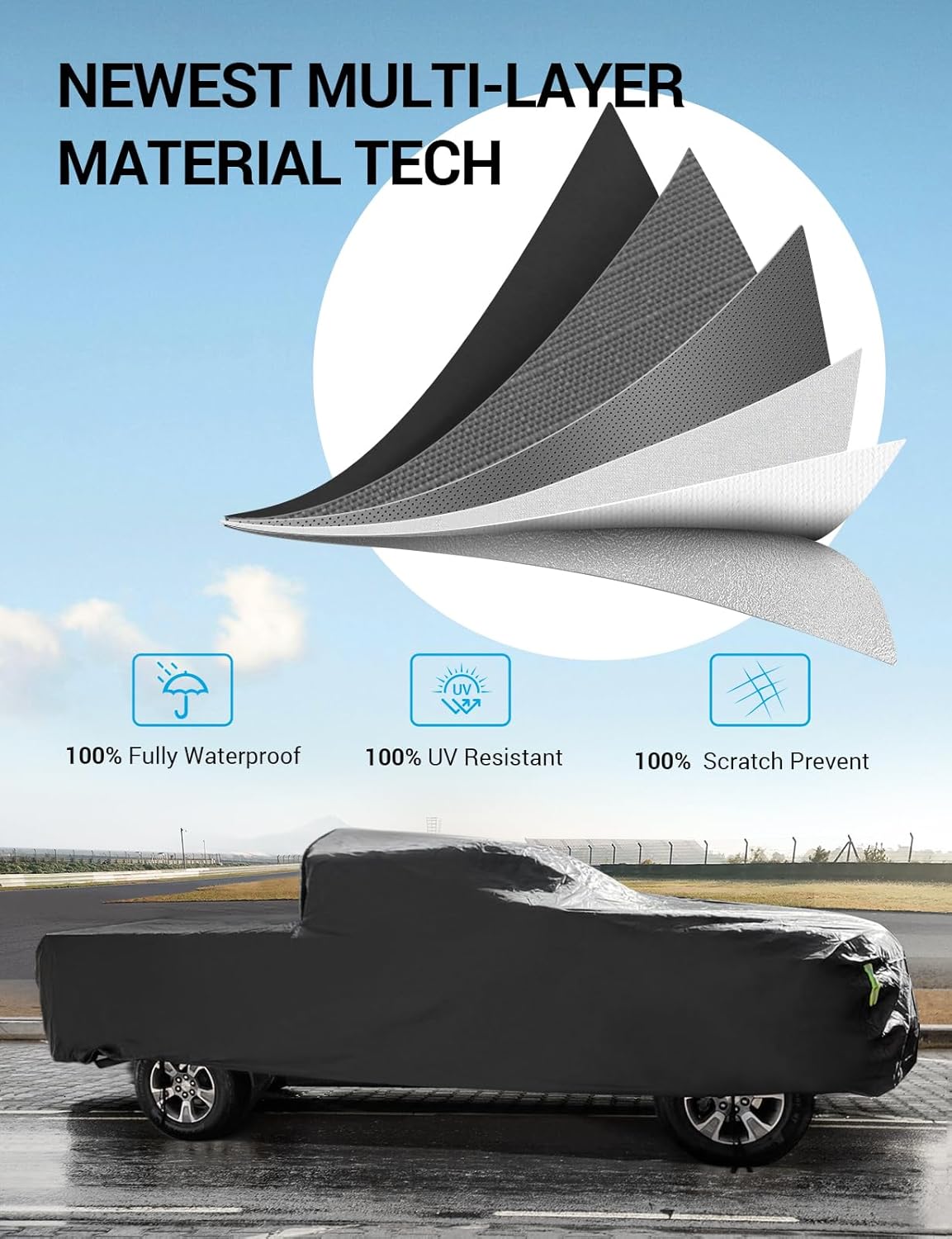 Proadsy 2025 Upgrade Car Cover Compatible with GMC Sierra 1500 Crew Cab Pickup 6.6 Feet Bed 2019-2024 2025 Windproof All Weather Waterproof Sun Rain UV Dust Snow Protection Outdoor Covers
