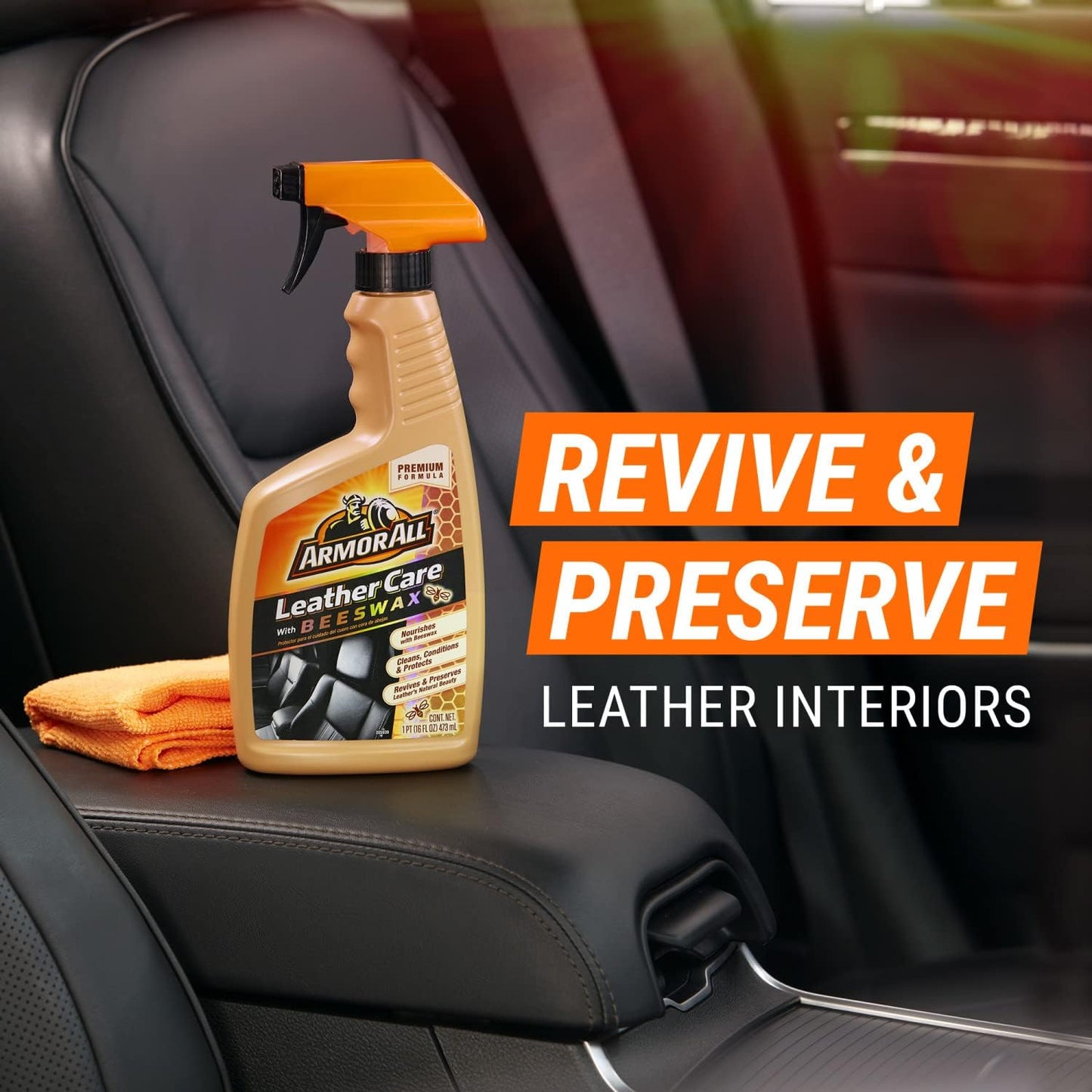 Armor All Car Leather Cleaner Spray, Beeswax Leather Care Spray for Cars, Trucks, Motorcycles, 16 Oz Each