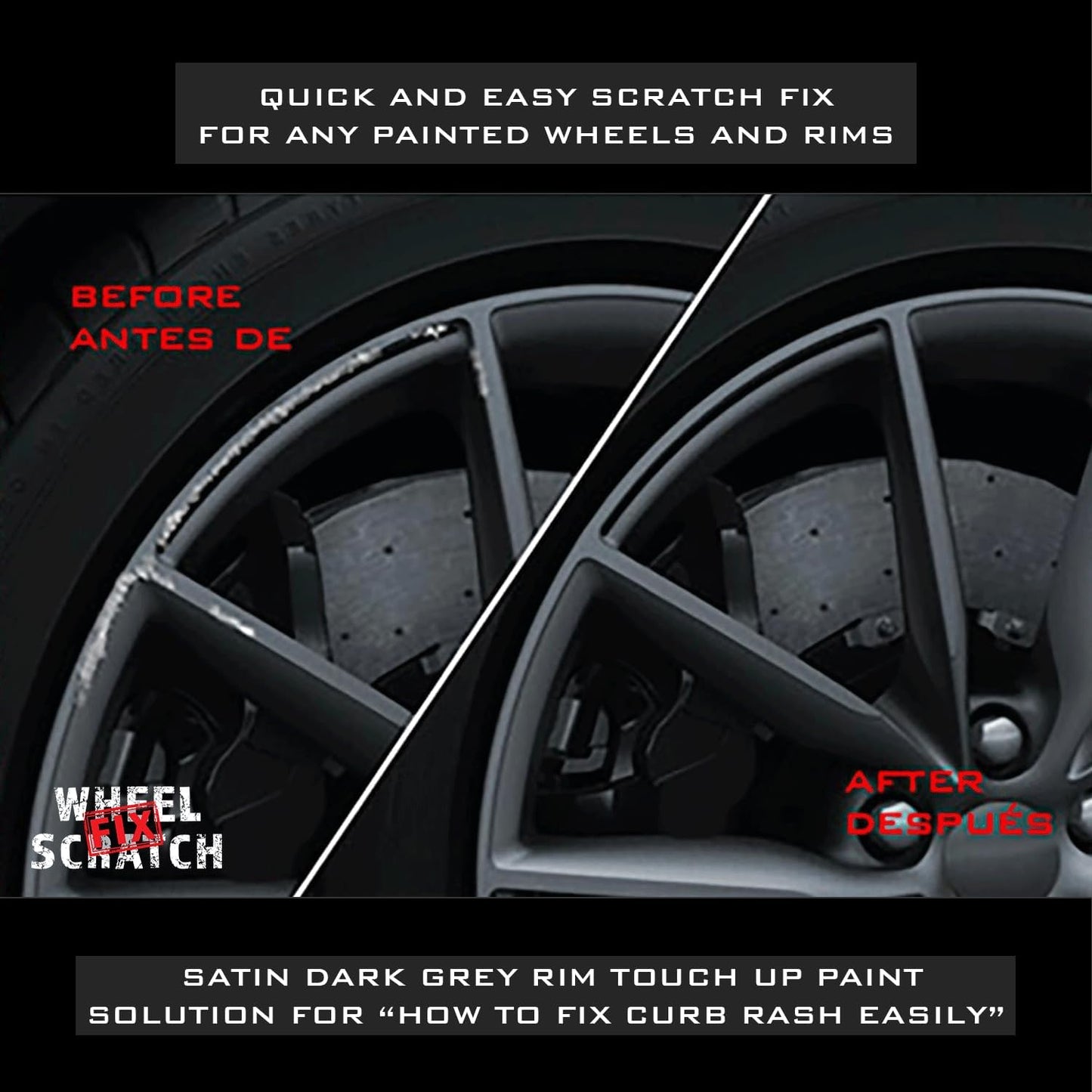 Gray Rim Touch Up Paint Kit, Car Wheel Scratch Repair Kit, Wheel Touch Up Paint Pen, curb rim repair kit, curb rash repair Kit, Universal Rim Alloy Wheel Paint Dark Gray (Satin Dark Gray)